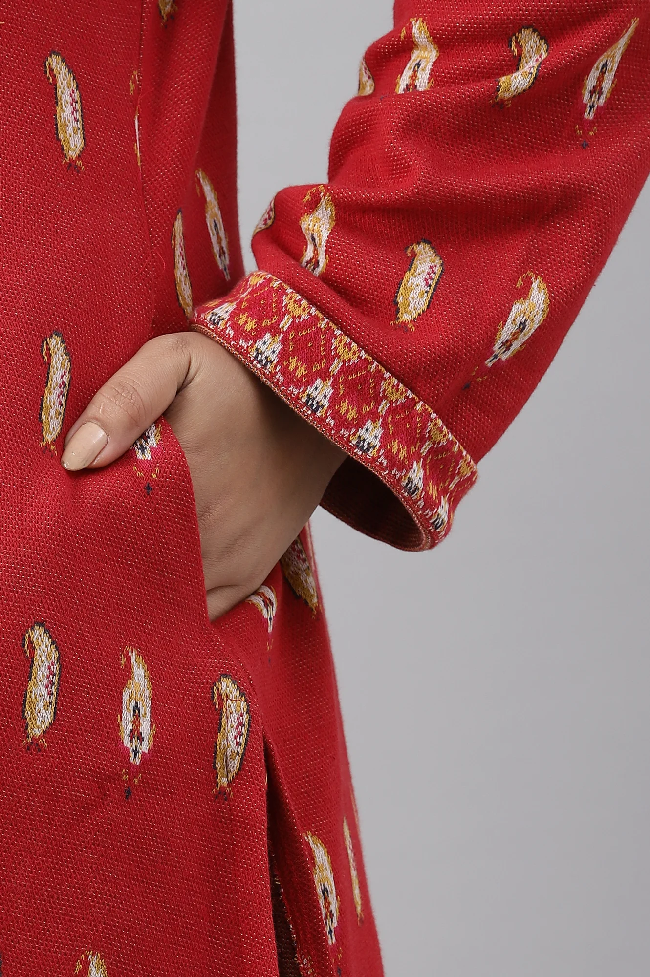 Red Paisley Printed Plus Size Winter kurta - Image 9