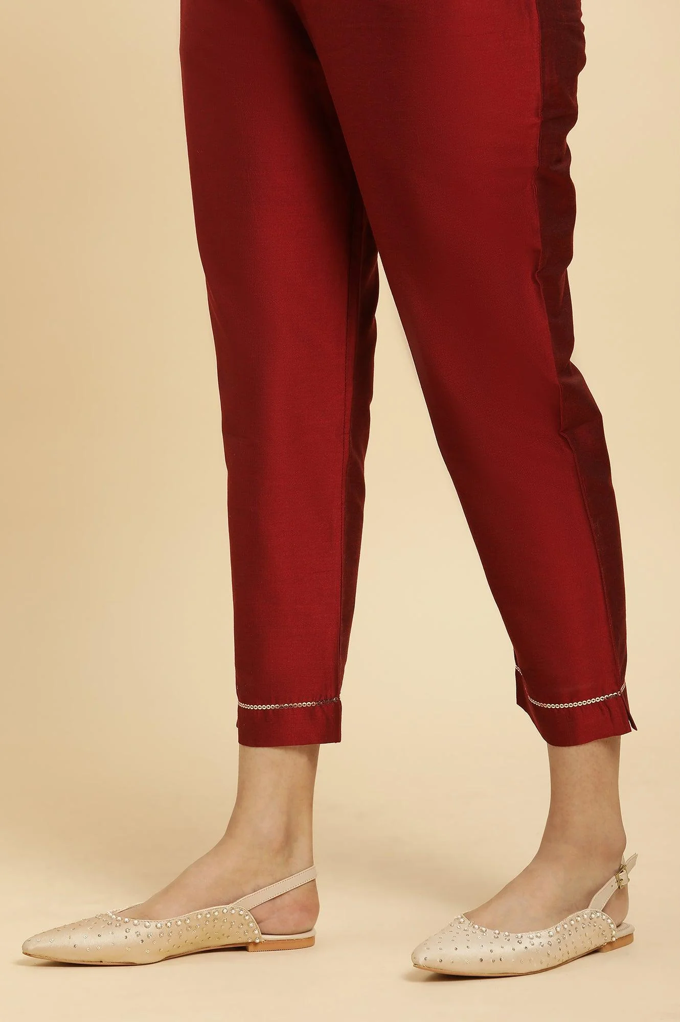 Red Panelled Embroidered Kurta, Slim Pants And Dupatta Set - Image 9