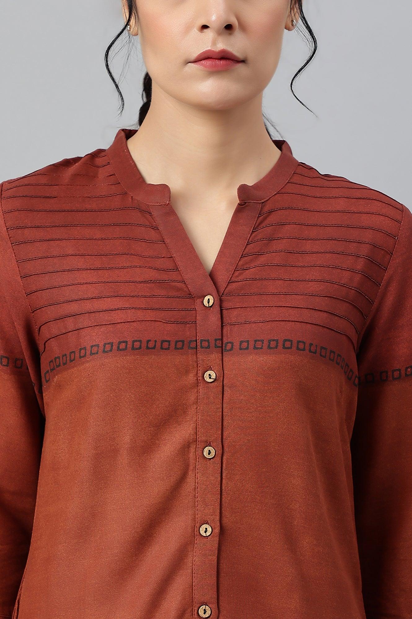 Red Pintuck Colour Block kurta - Image 8