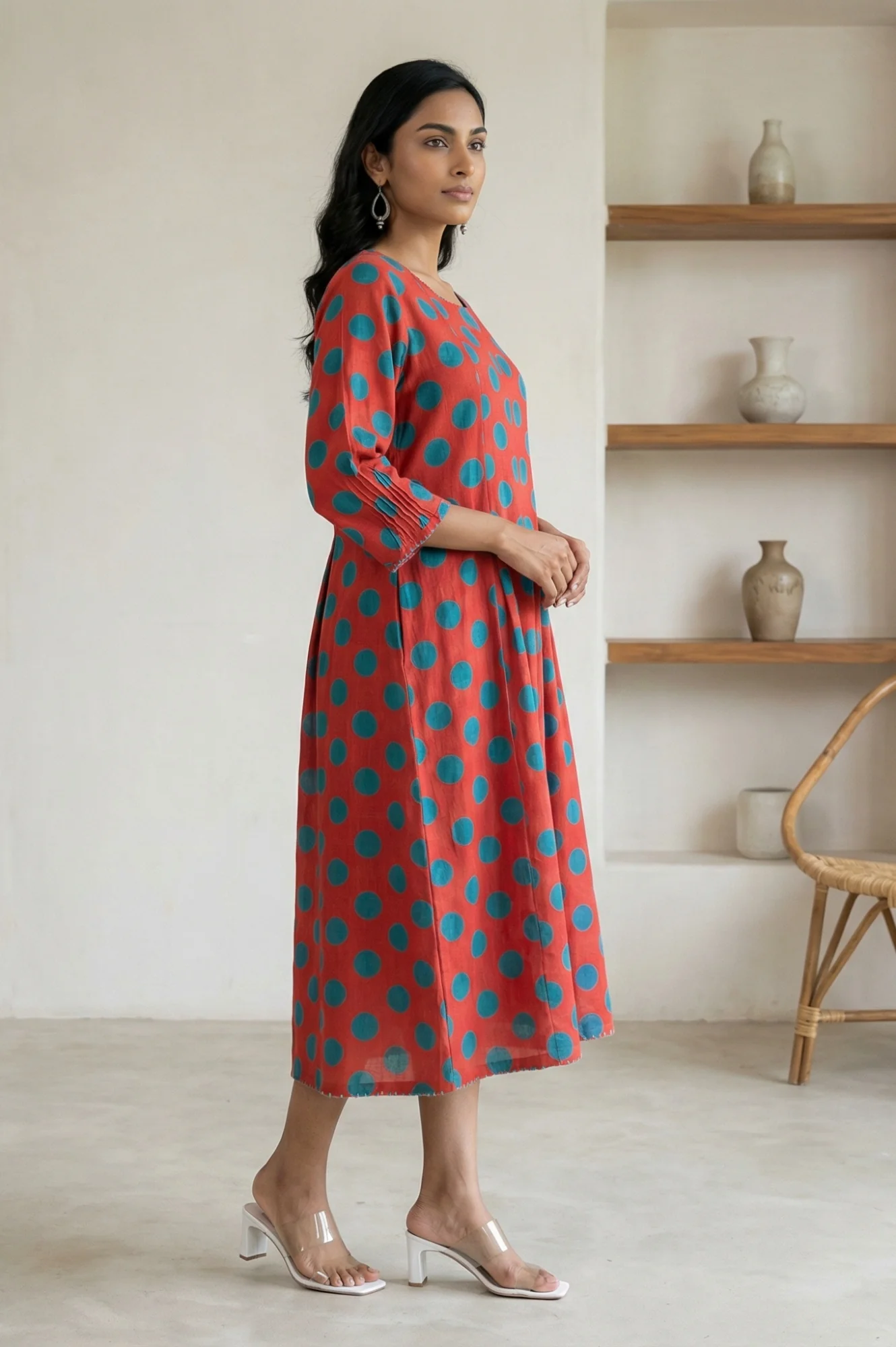 Red Polka Dots Pure Cotton A-line Dress - Image 4