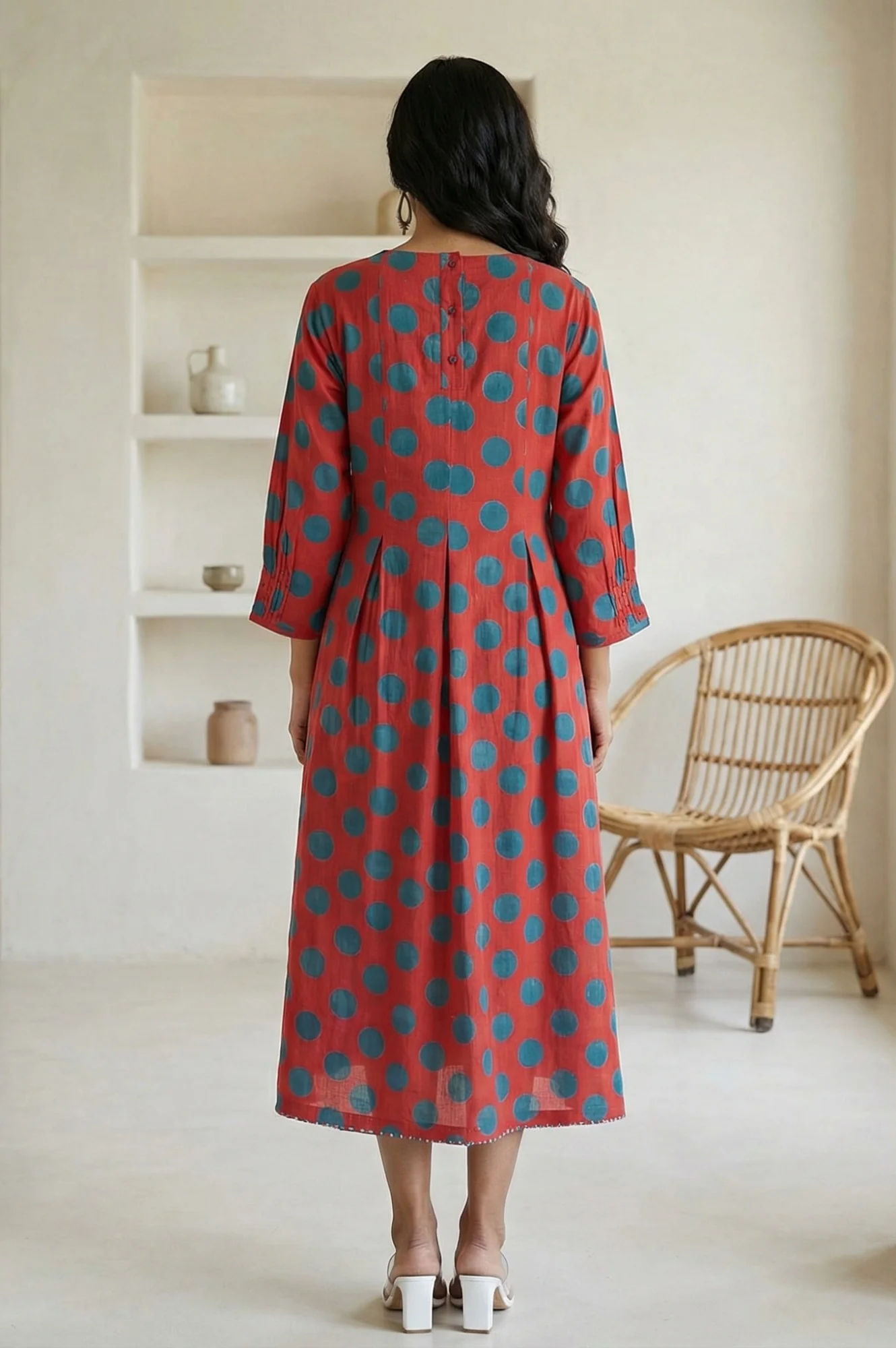Red Polka Dots Pure Cotton A-line Dress - Image 5