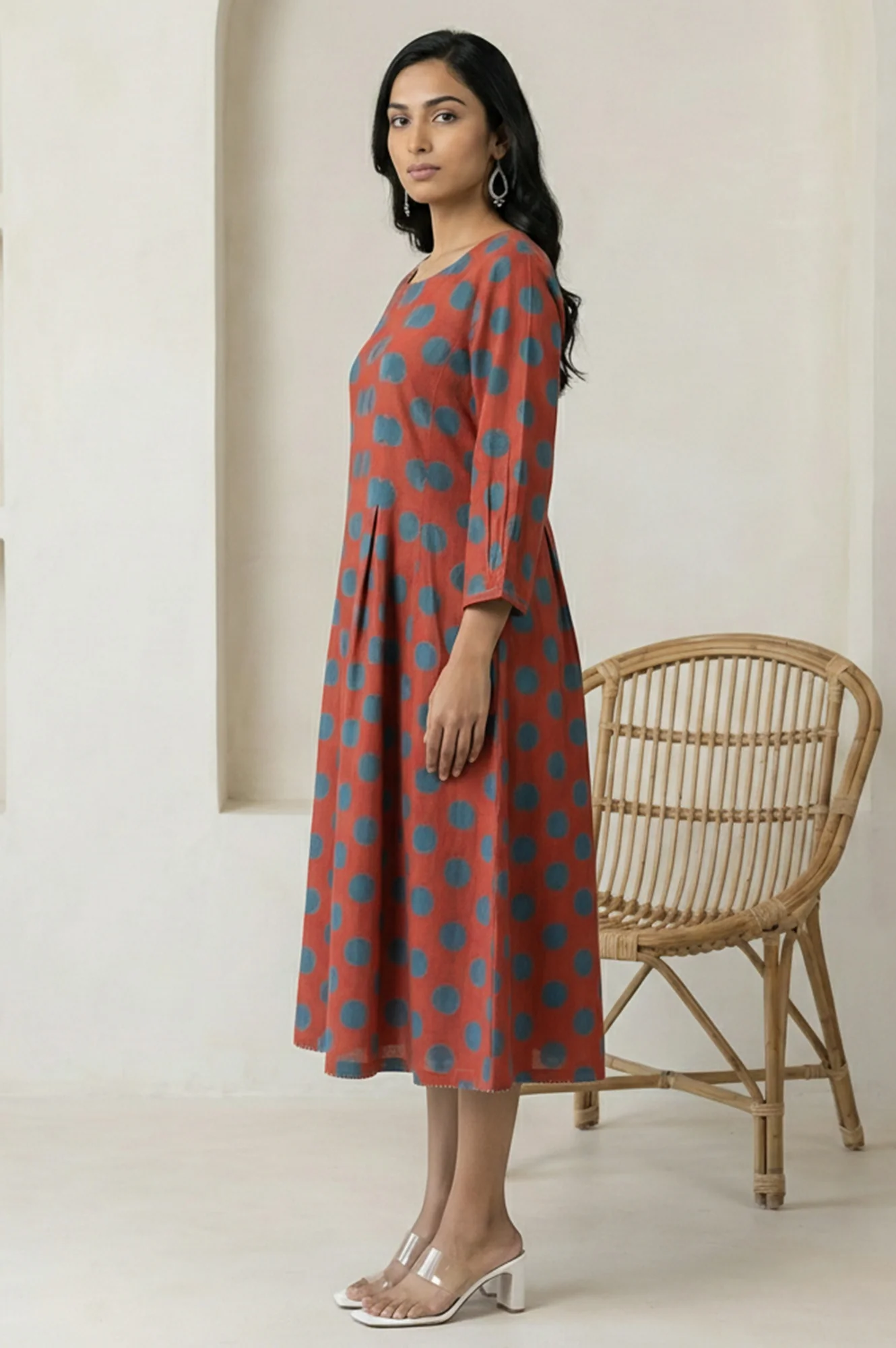Red Polka Dots Pure Cotton A-line Dress - Image 6