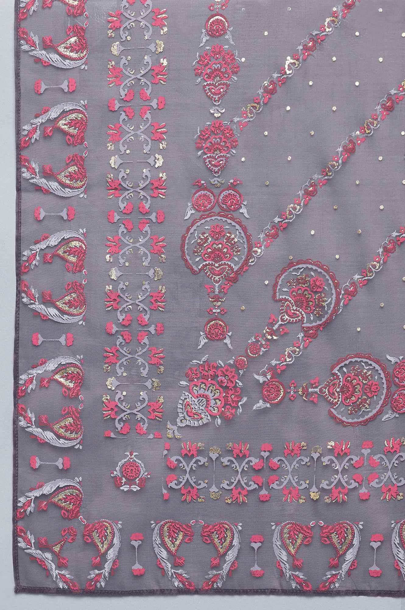 Red Printed kurta, Grey Slim Pants and Dupatta Set - Image 7