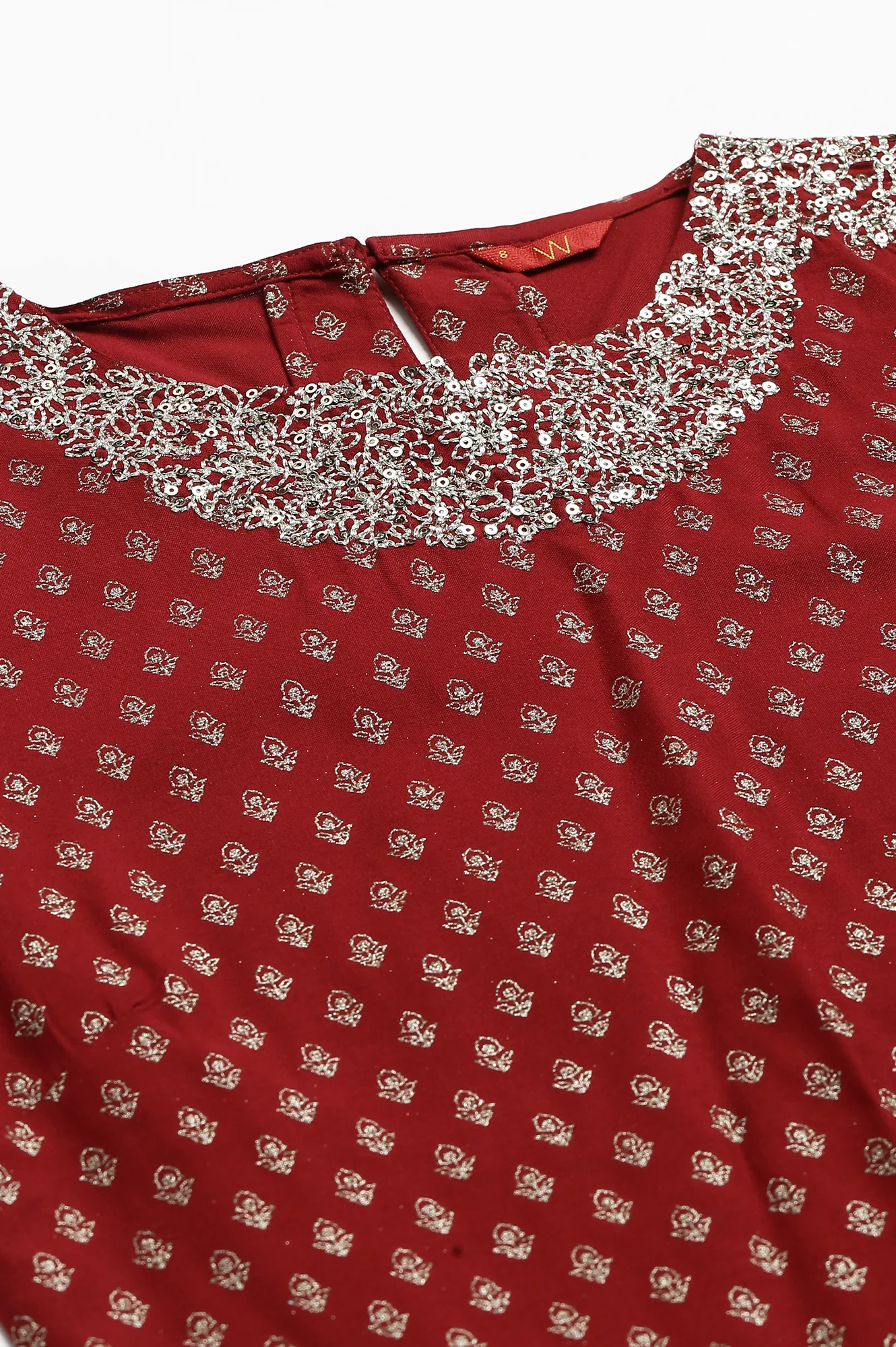 Red Printed kurta With Metallic Embroidery - Image 2
