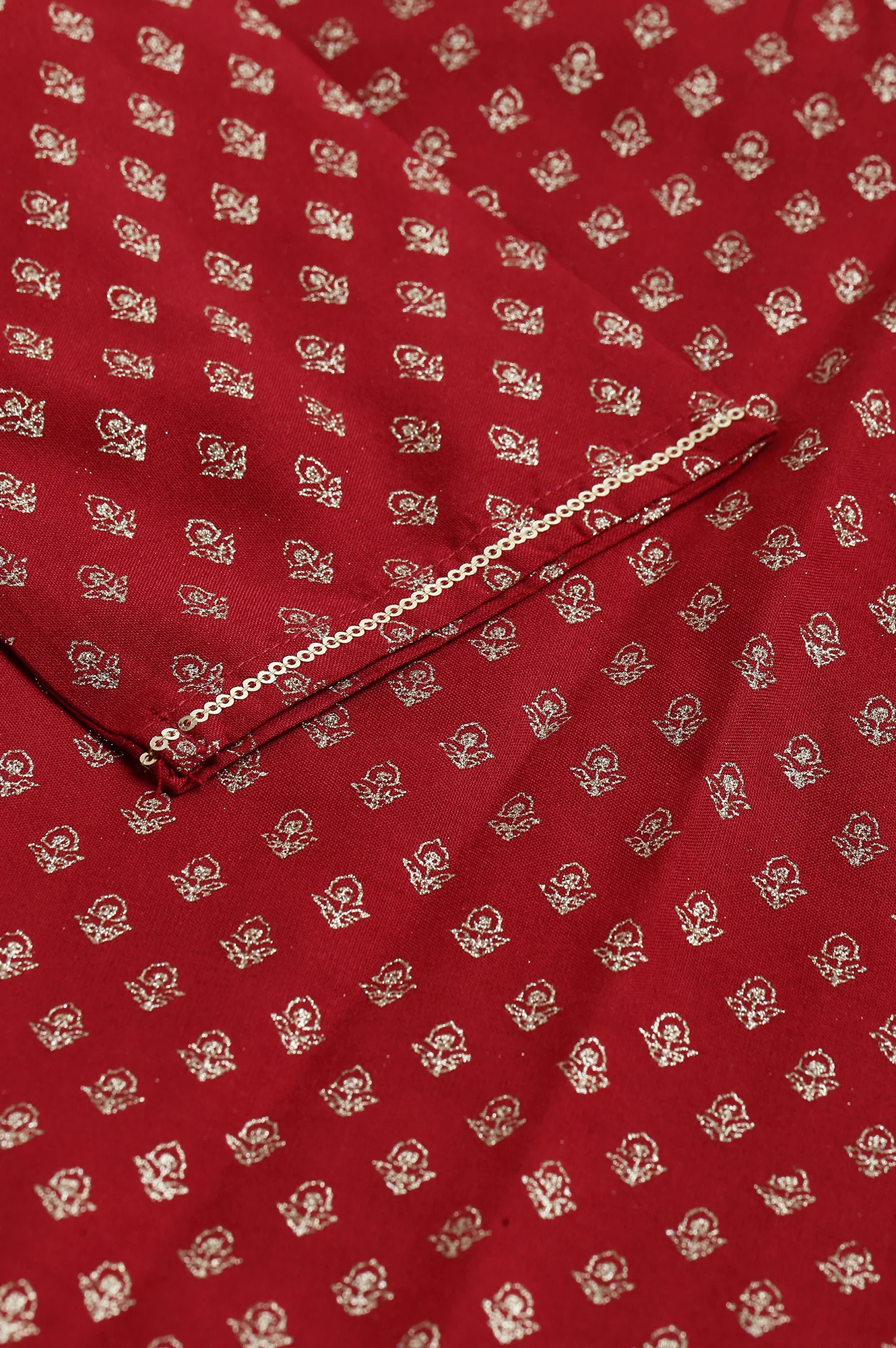 Red Printed kurta With Metallic Embroidery - Image 7