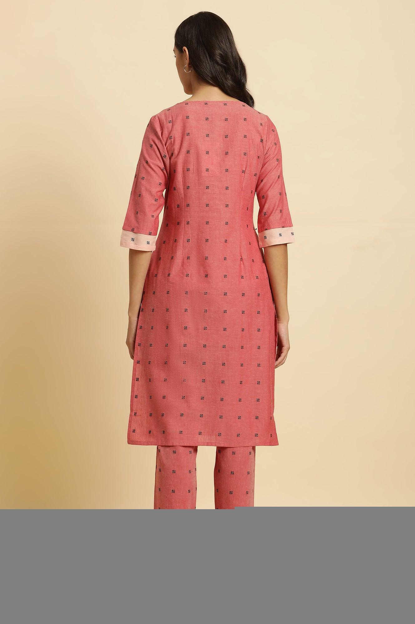 Red Printed Rayon Pleated Kurta And Pants Co-Ord Set - Image 5