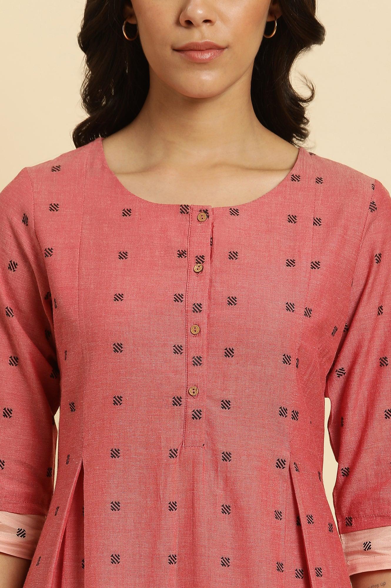 Red Printed Rayon Pleated Kurta And Pants Co-Ord Set - Image 7