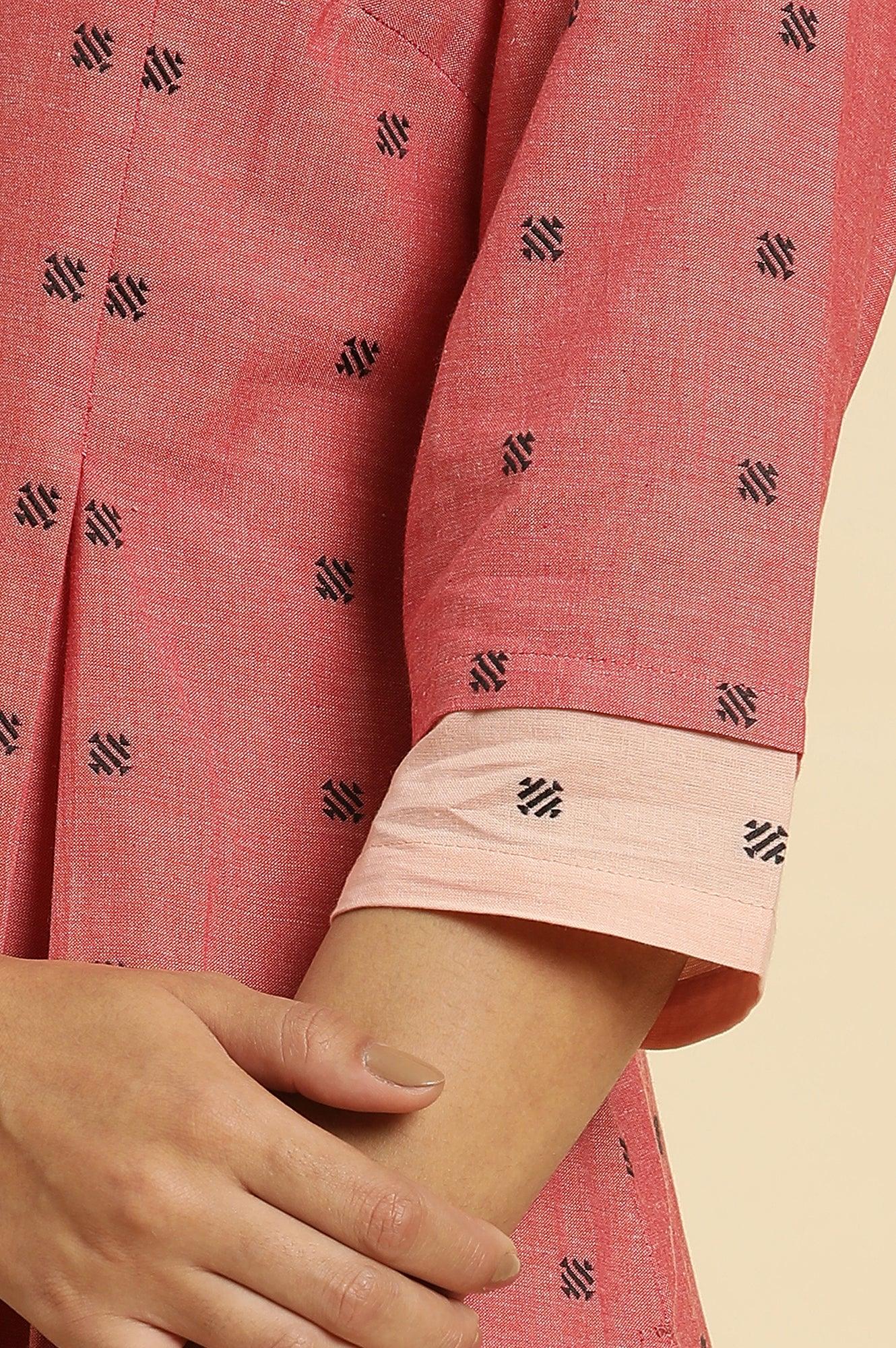 Red Printed Rayon Pleated Kurta And Pants Co-Ord Set - Image 8