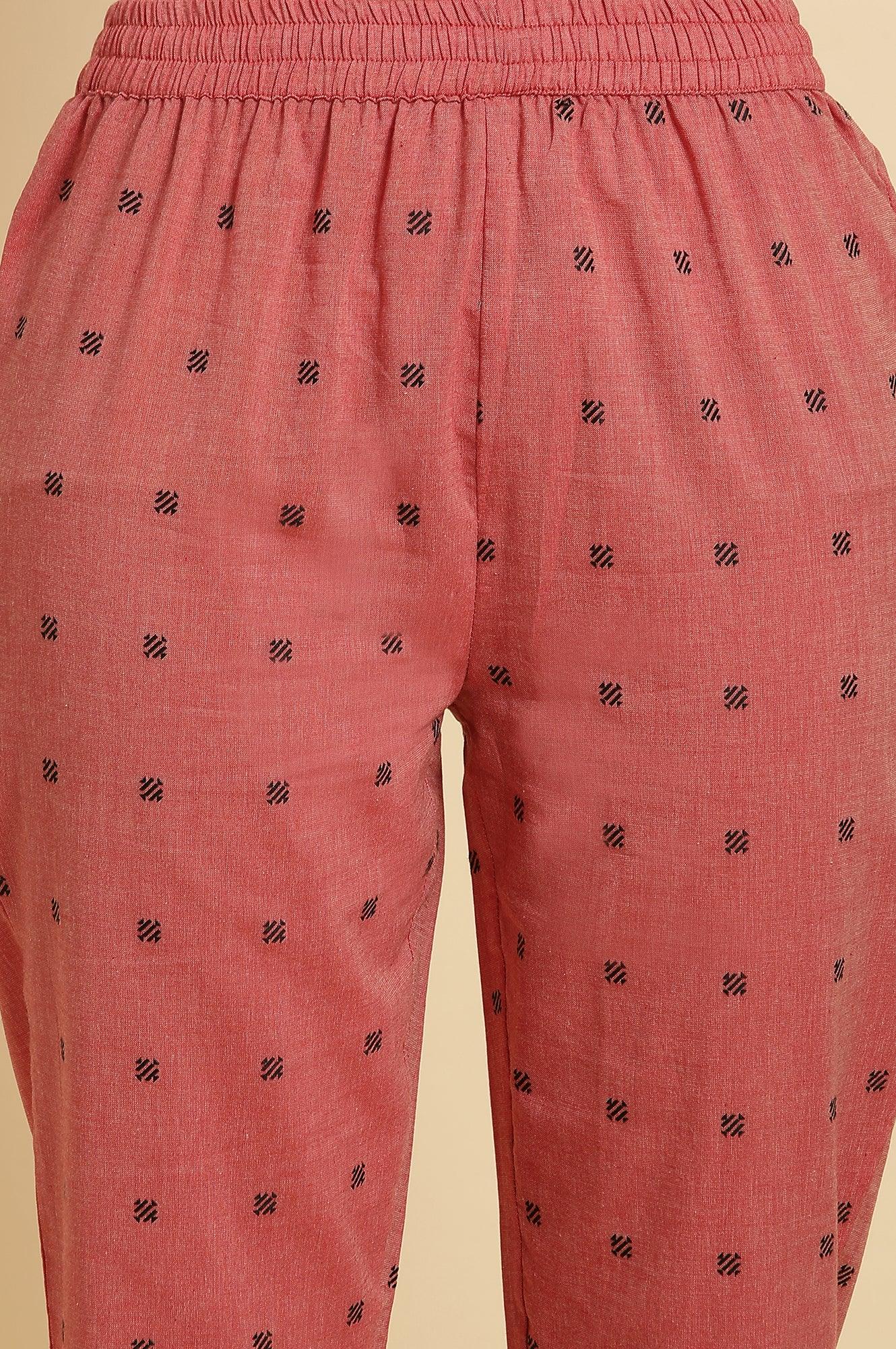 Red Printed Rayon Pleated Kurta And Pants Co-Ord Set - Image 9