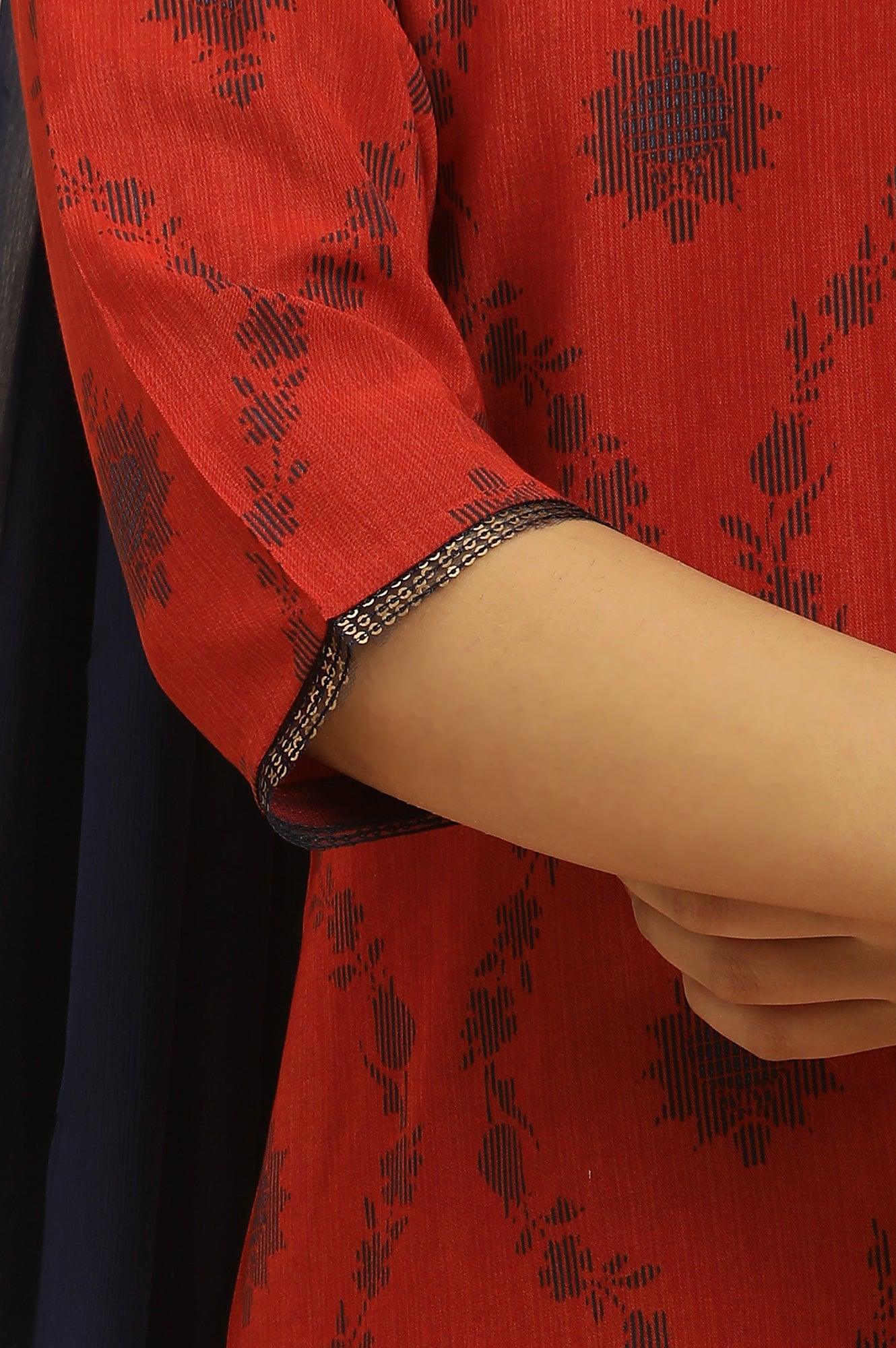 Red Sequined Printed Kurta, Pants And Dupatta Set - Image 8
