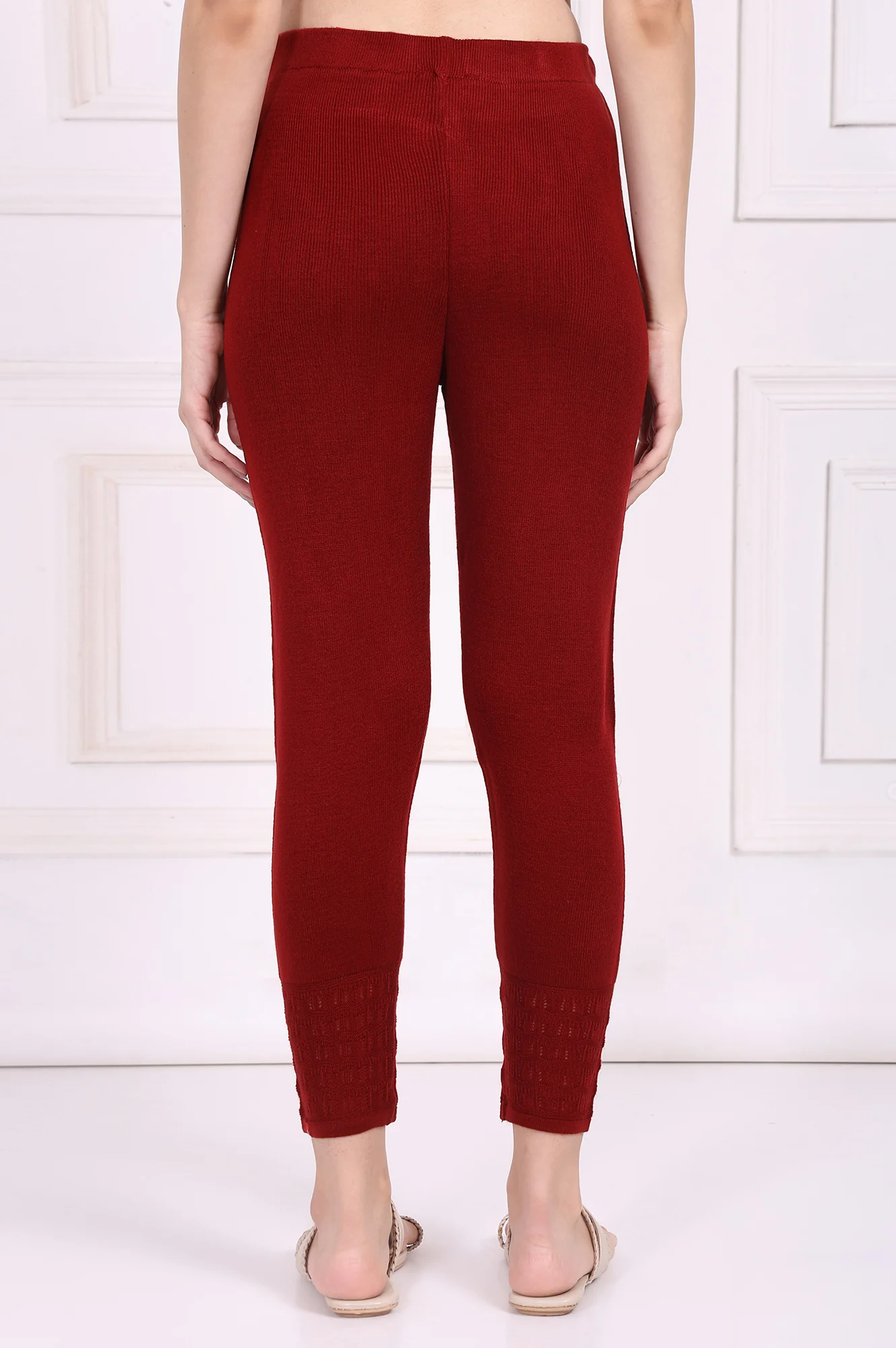 Red Solid Acrylic Winter Legging - Image 4