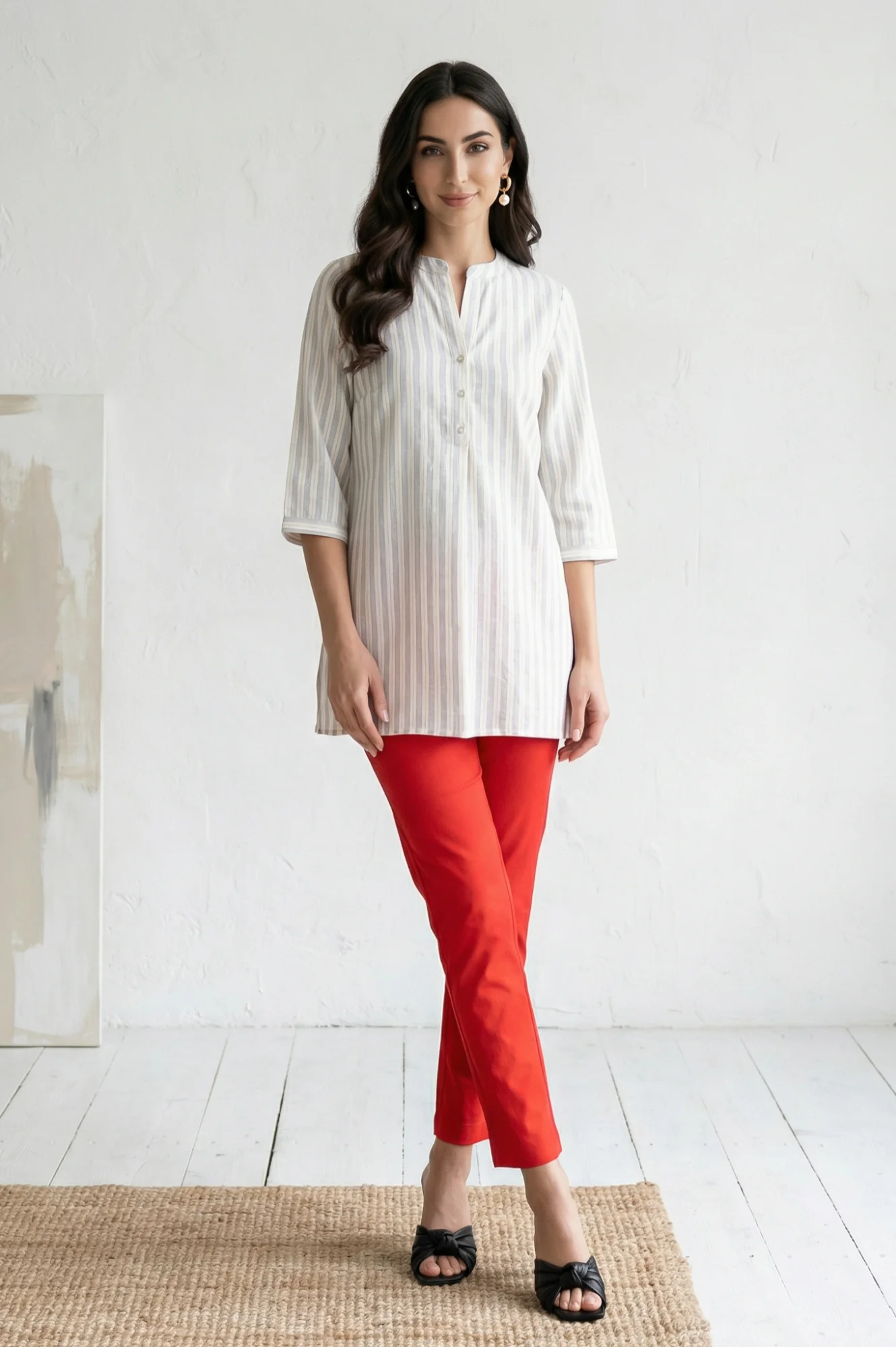 Elleven Women's Red Solid Cotton Blend Slim Fit Ankle Length Trousers - Image 5