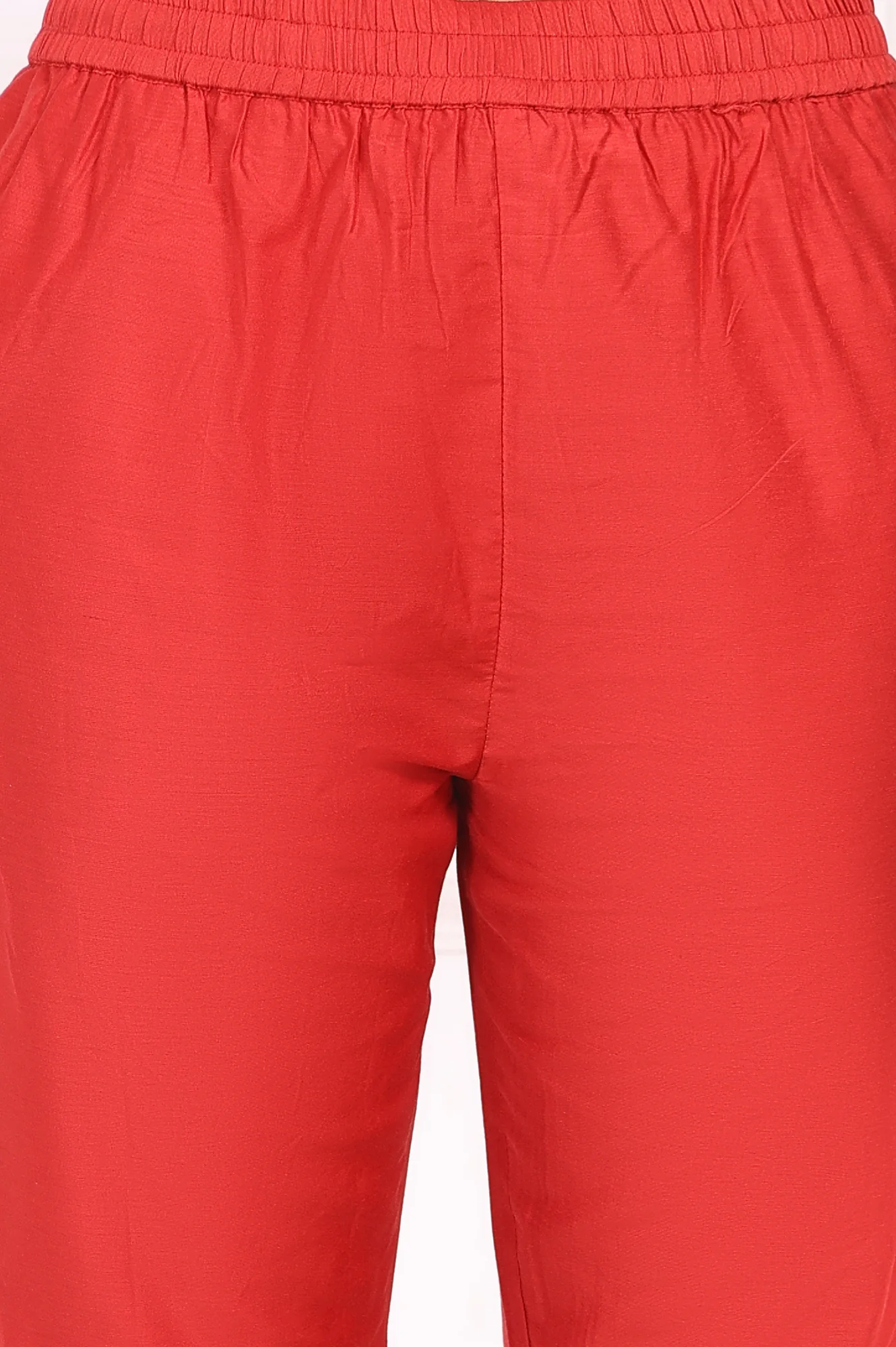 Red Solid Embroidered Straight Kurta and Straight Pants Set - Image 8