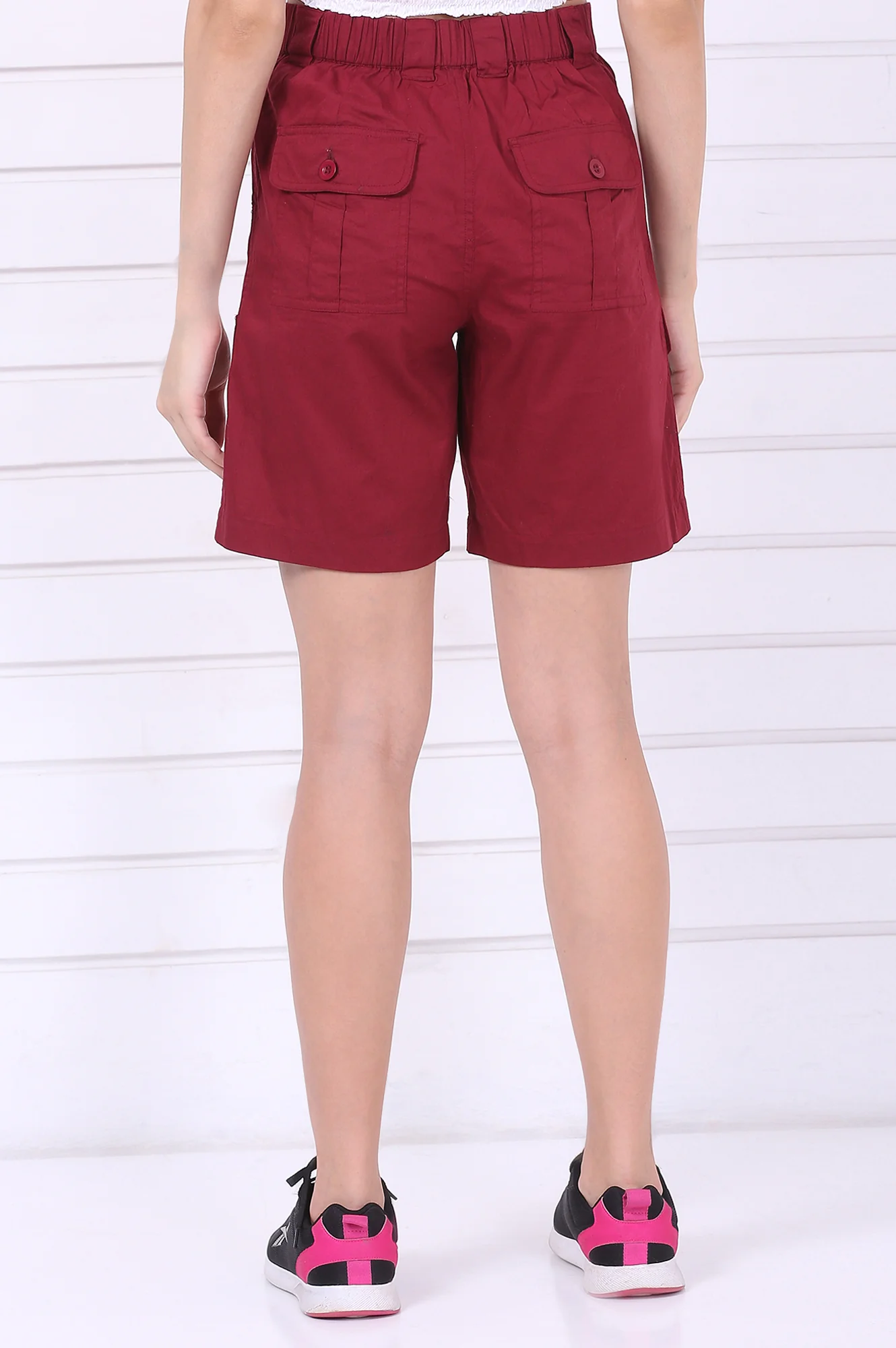 Elleven Women's Red Solid Mid Thigh Pure Cotton Shorts with YKK Zipper - Image 4