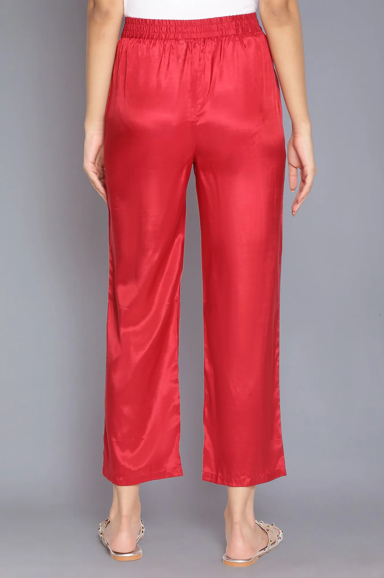Red Solid Straight Pants - Image 2