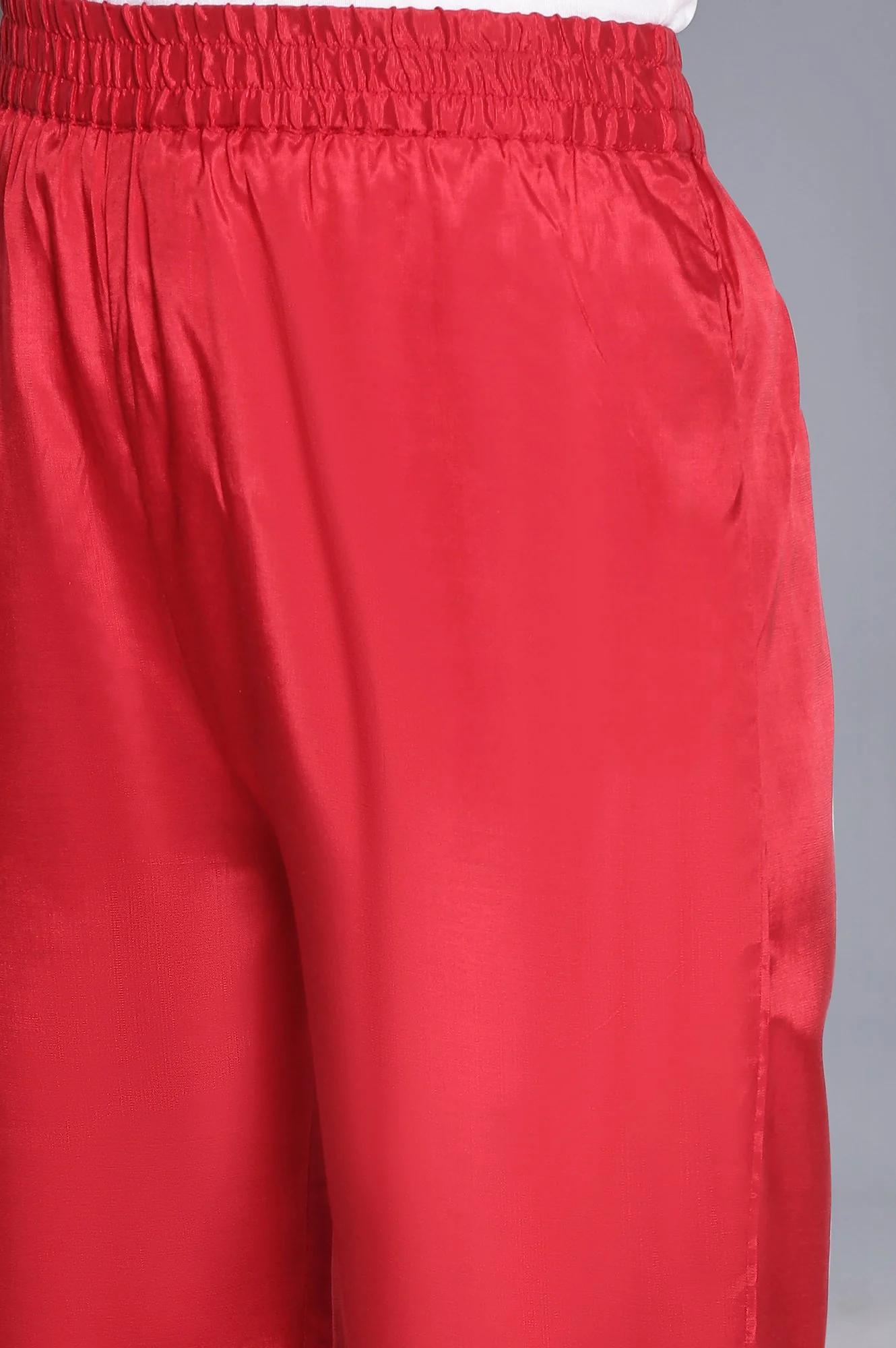 Red Solid Straight Pants - Image 6