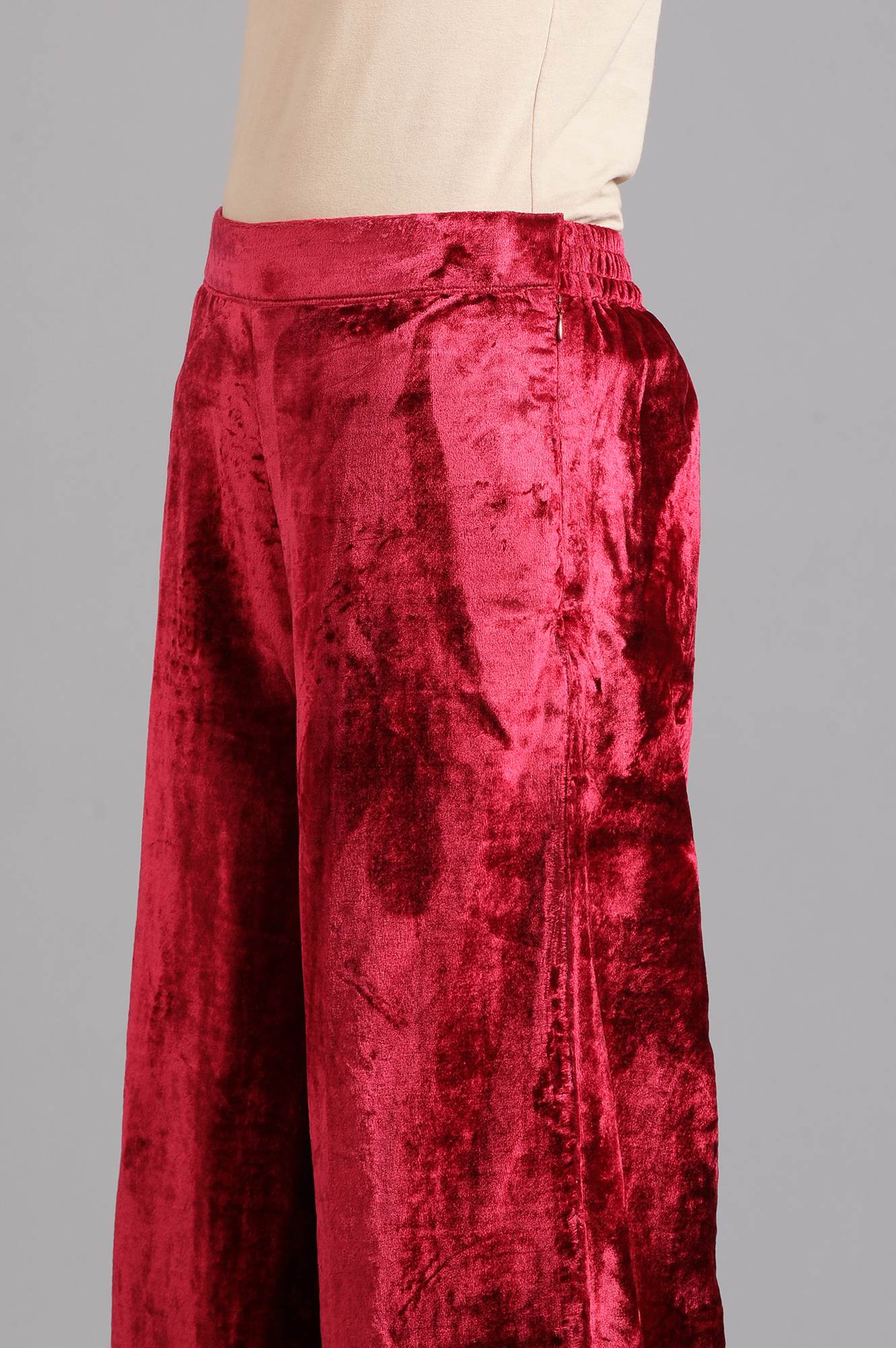Red Solid Velvet Pants - Image 6