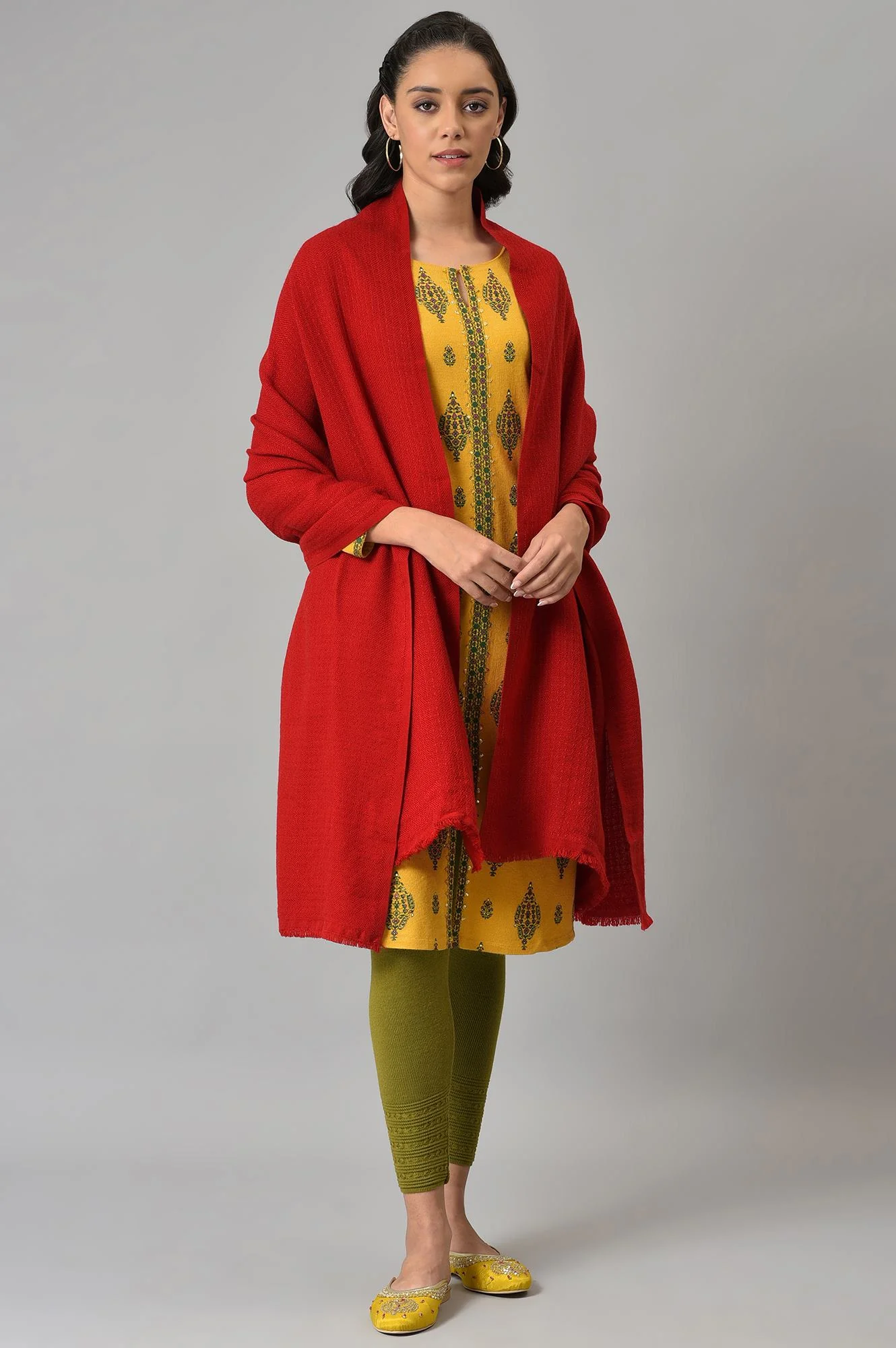 Red Solid Winter Shawl - Image 2