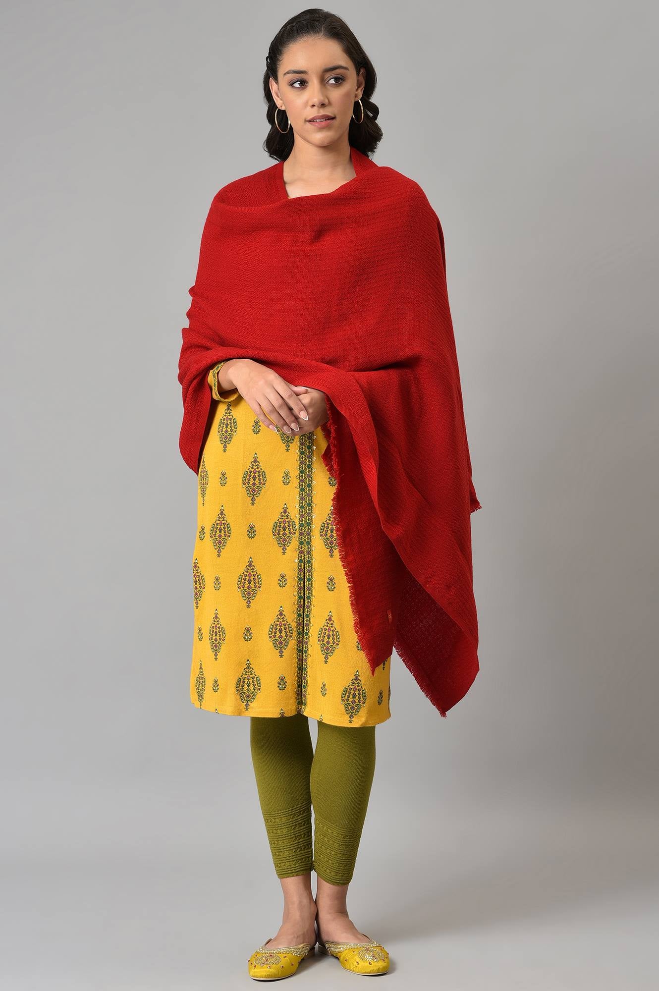 Red Solid Winter Shawl - Image 3