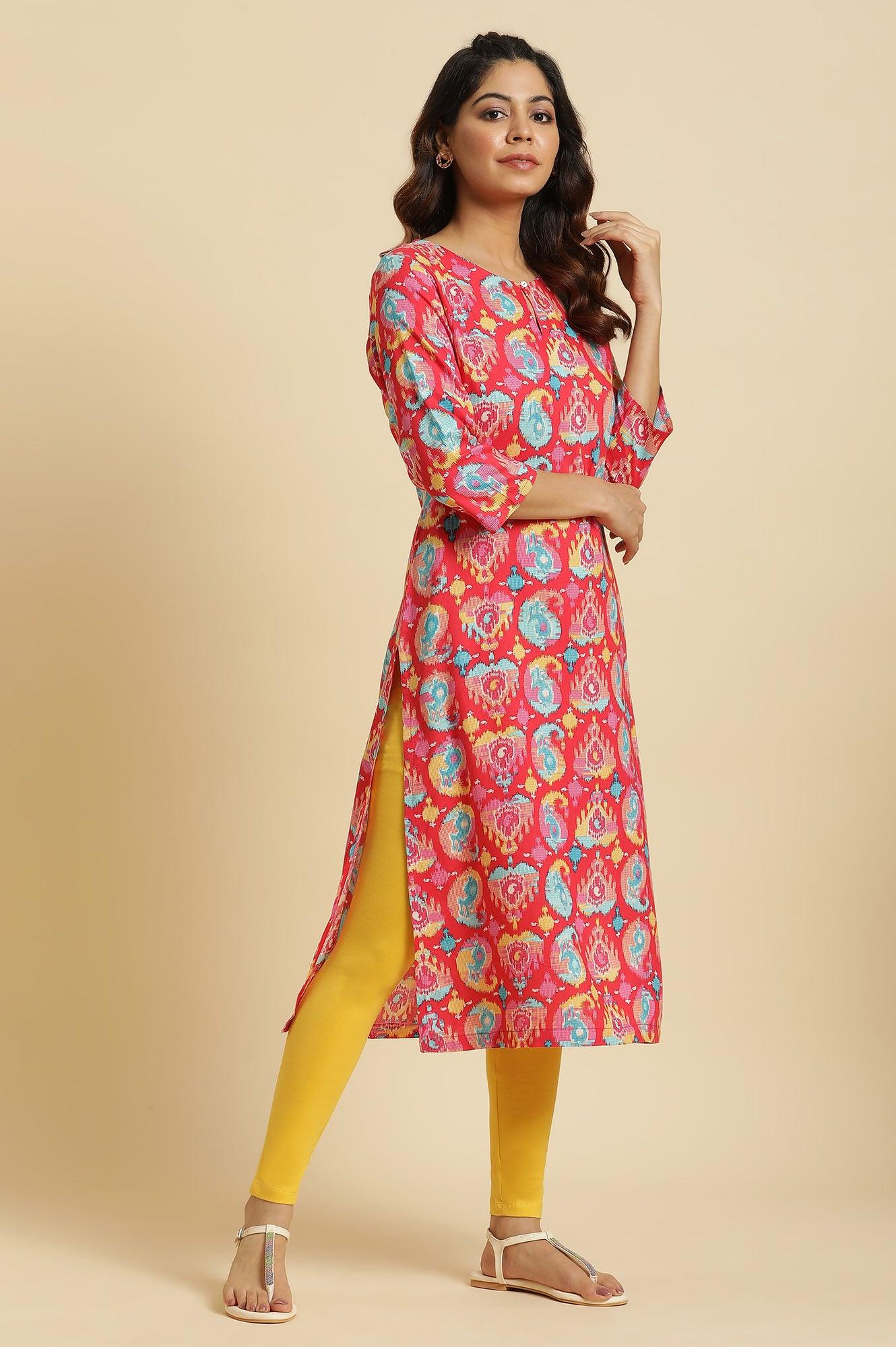 Red Straight Kurta With Multi-Coloured Print - Image 5