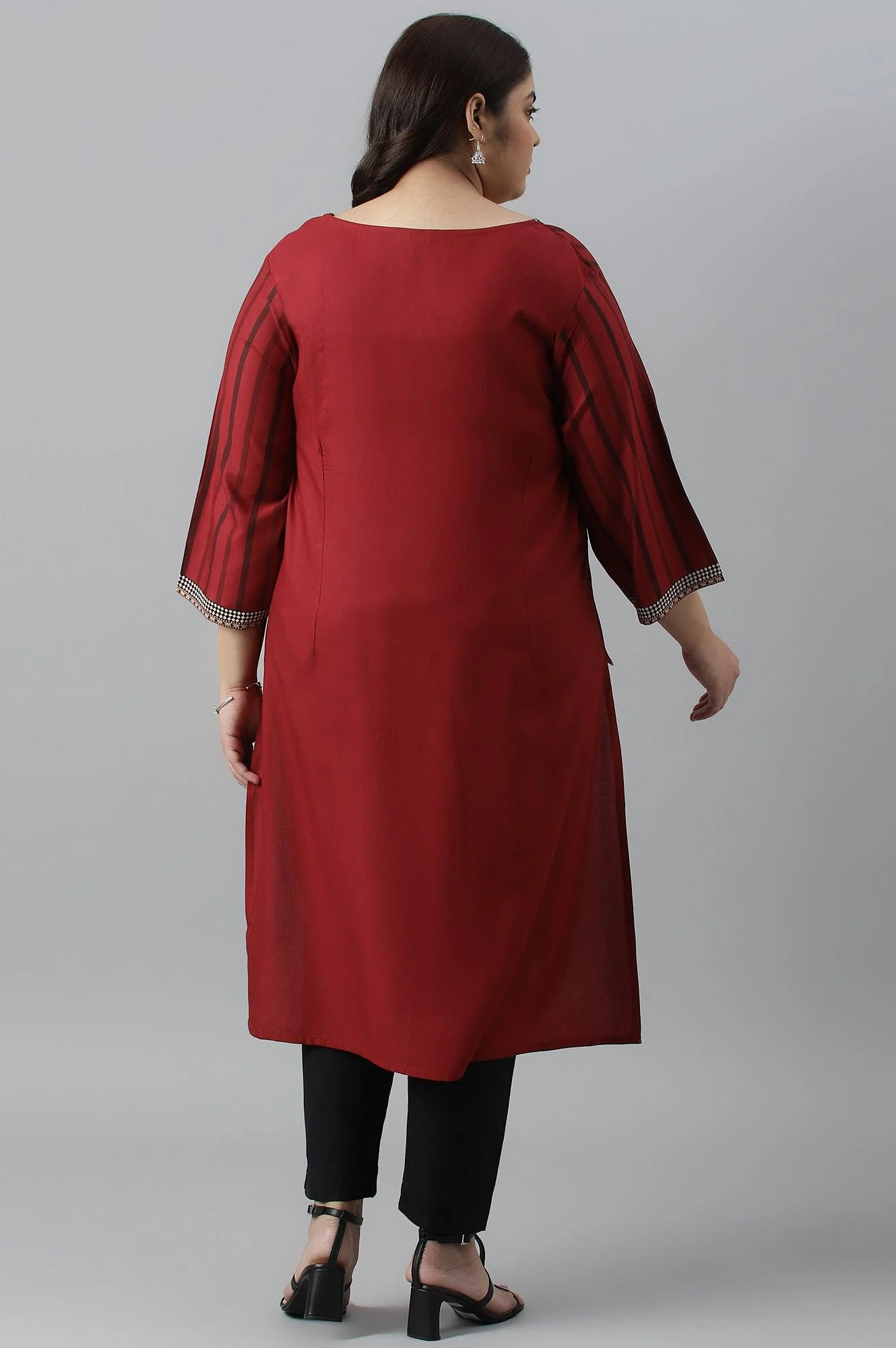 Red Stripe Print Plus Size kurta - Image 2