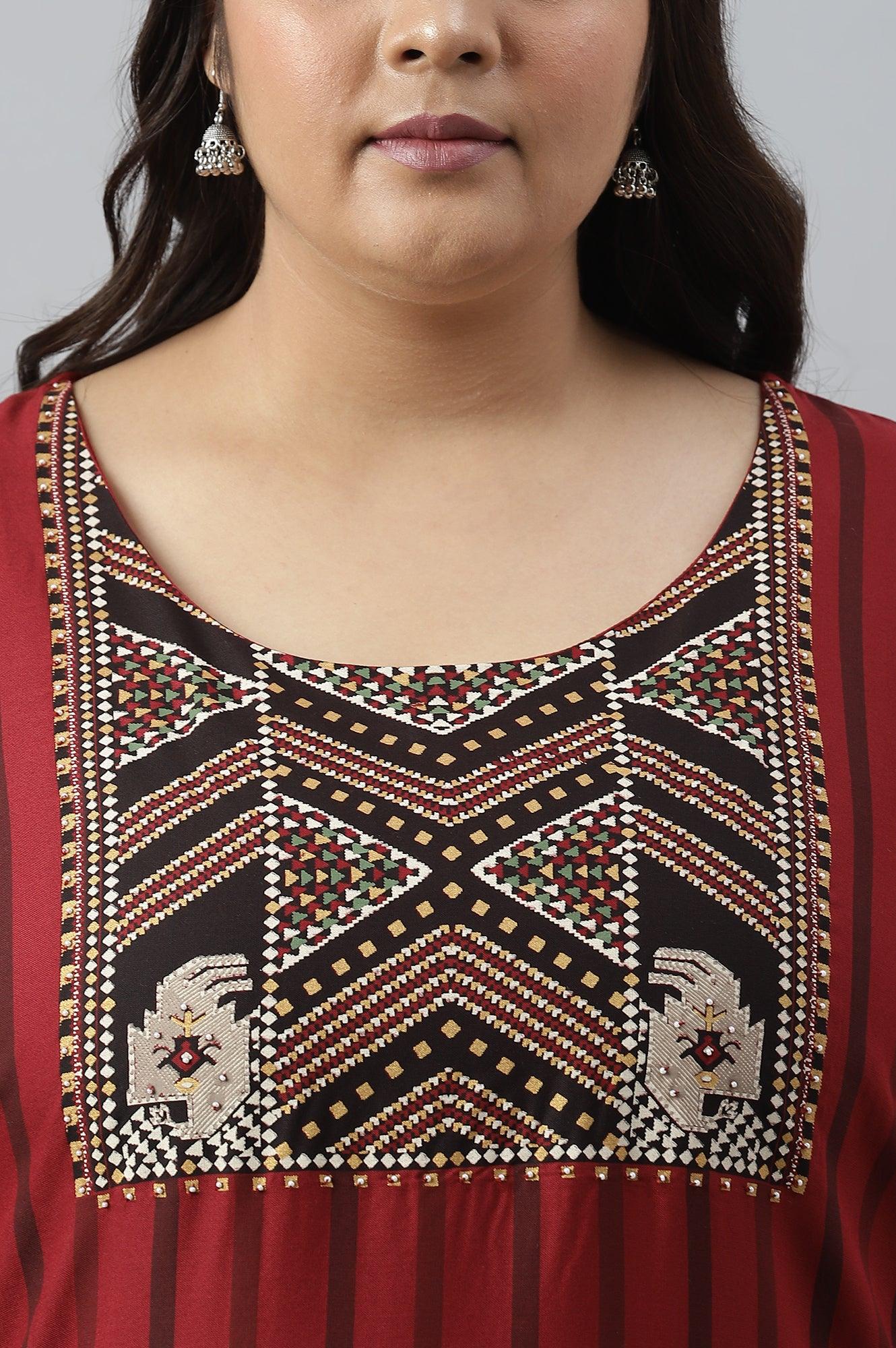 Red Stripe Print Plus Size kurta - Image 5