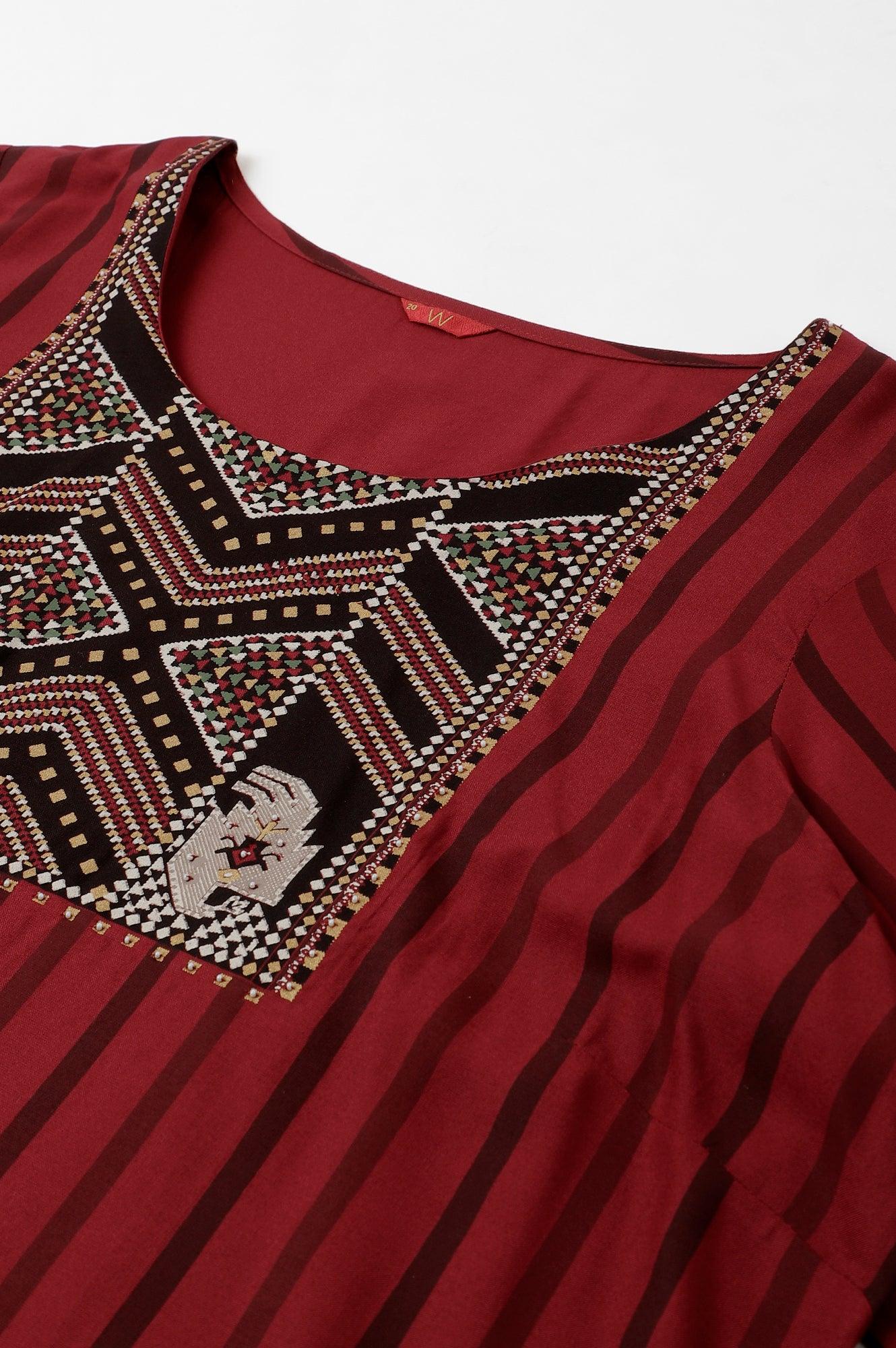 Red Stripe Print Plus Size kurta - Image 7