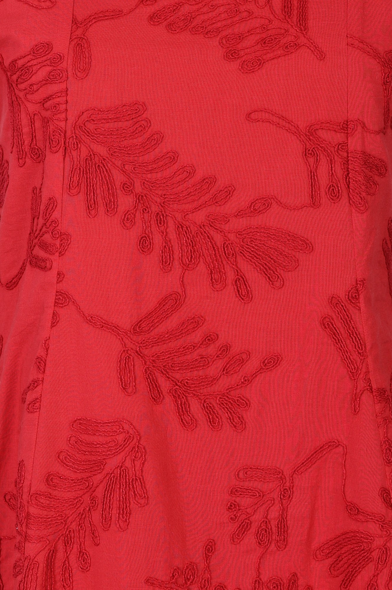 Red Thread Embroidered Pure Cotton A-line Dress - Image 2