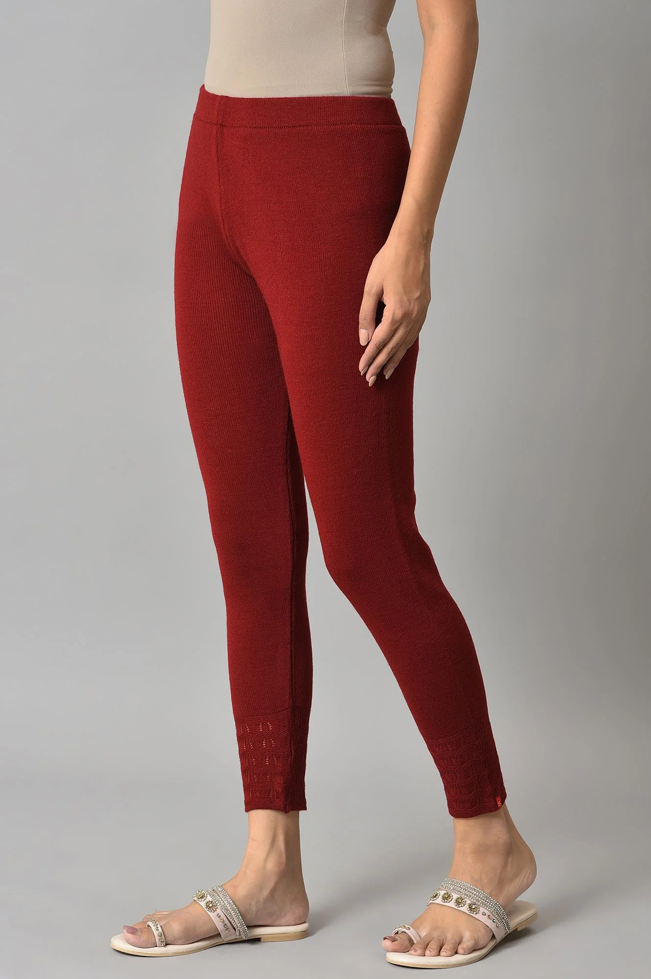 Red Winter Knitted Leggings - Image 3