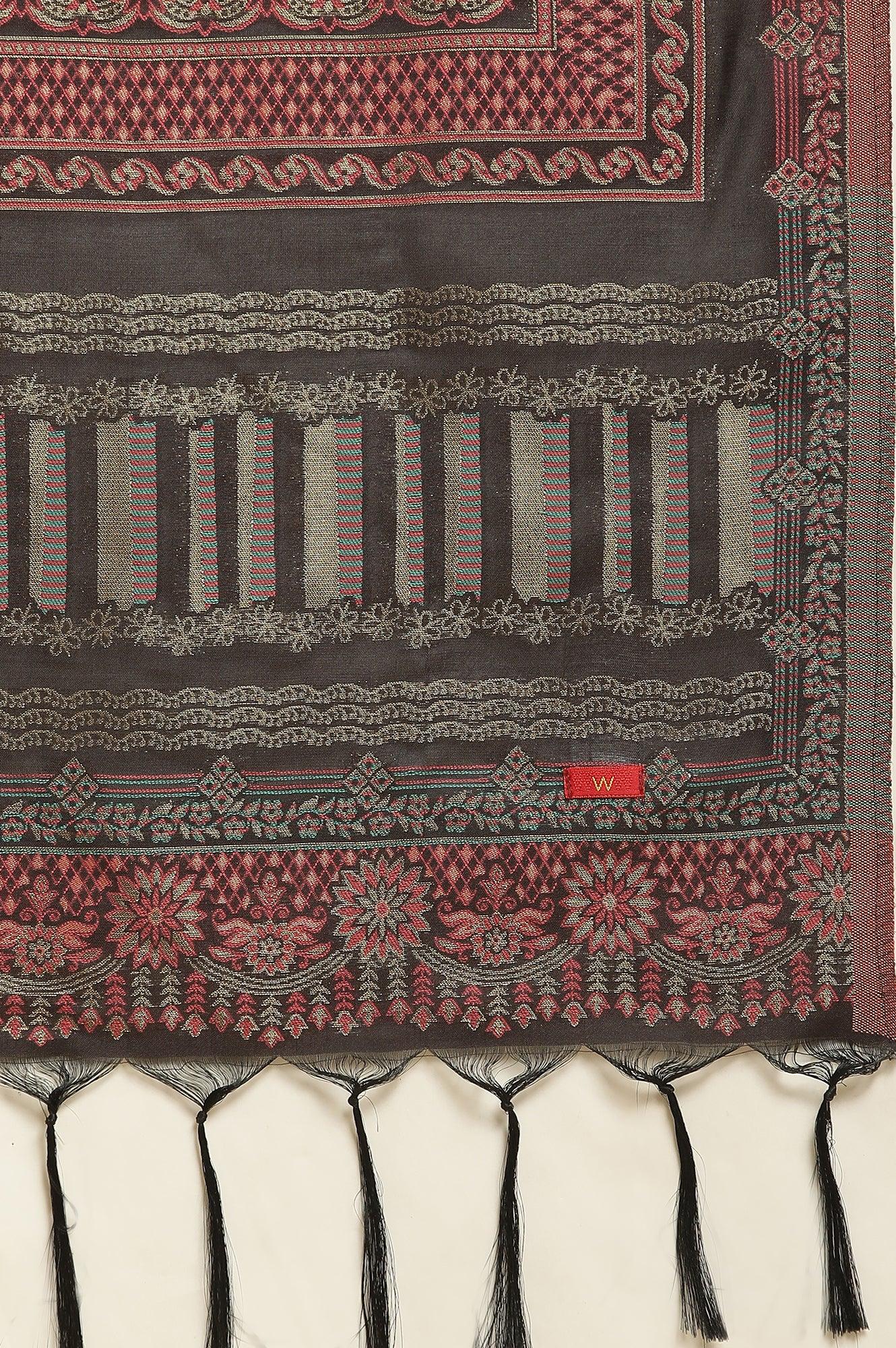 Red Zari Embroidered Kurta, Pants And Jacquard Dupatta Set - Image 11