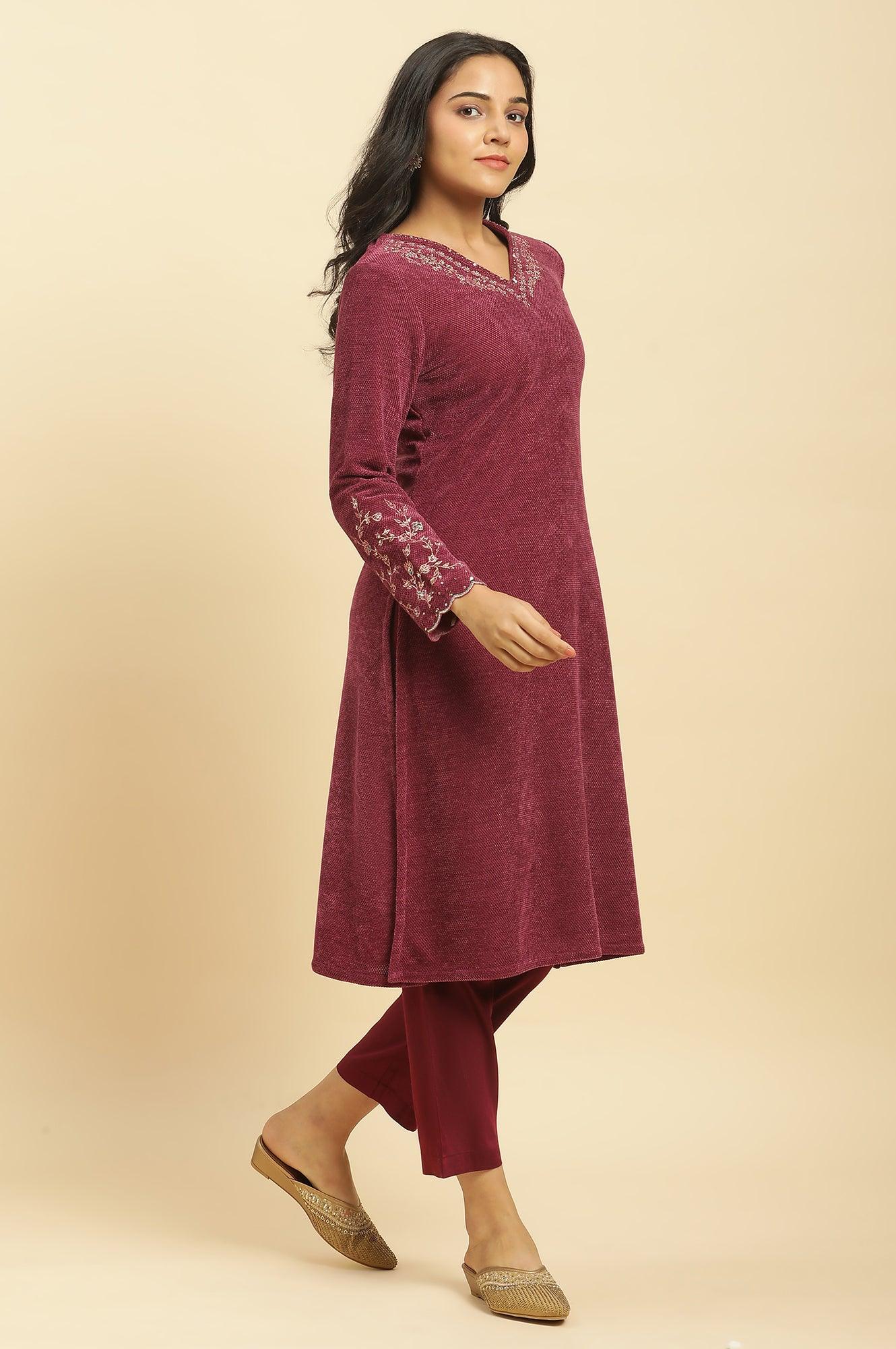 Red Zari Embroidered Kurta, Pants And Jacquard Dupatta Set - Image 4