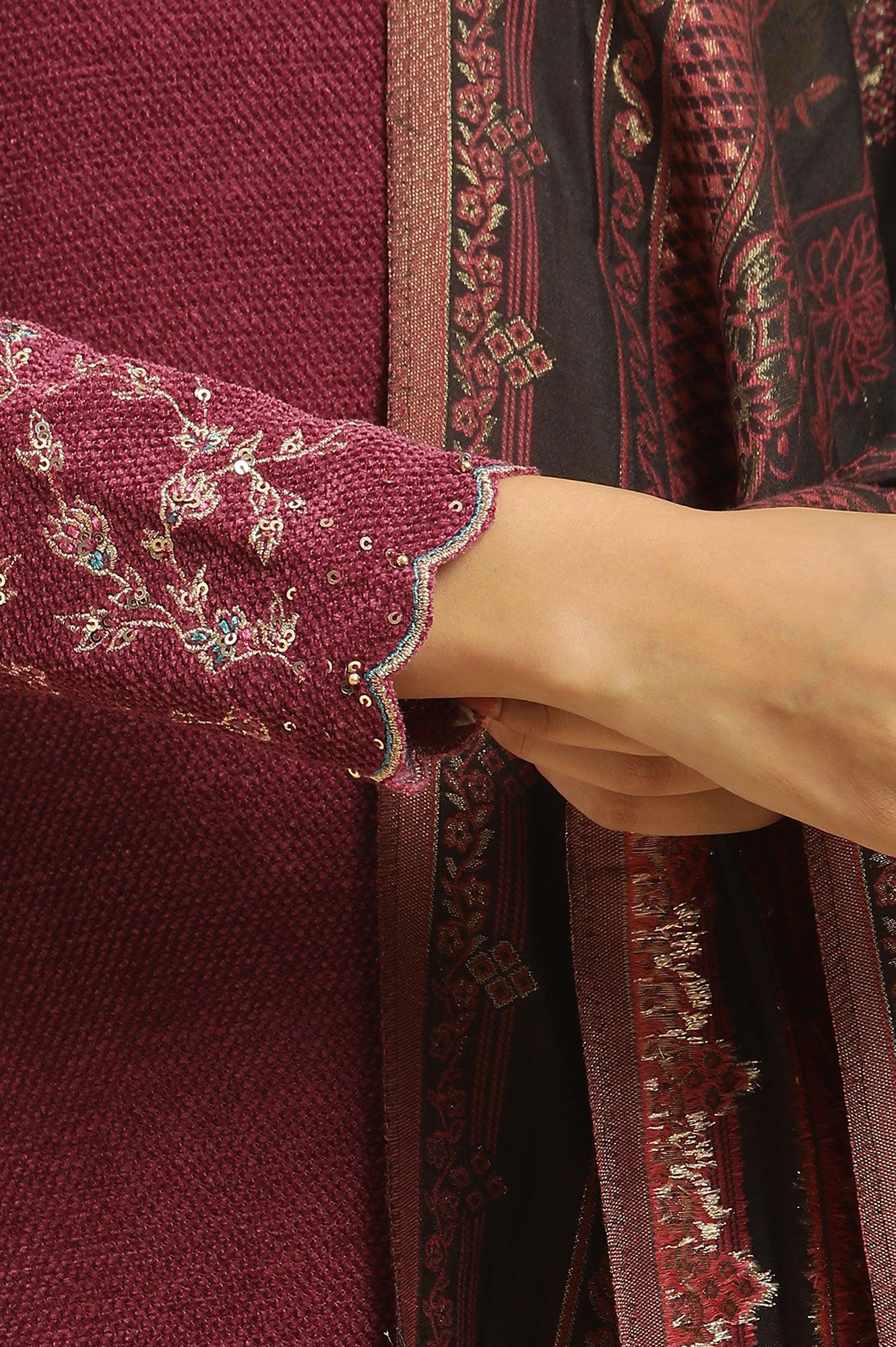 Red Zari Embroidered Kurta, Pants And Jacquard Dupatta Set - Image 8