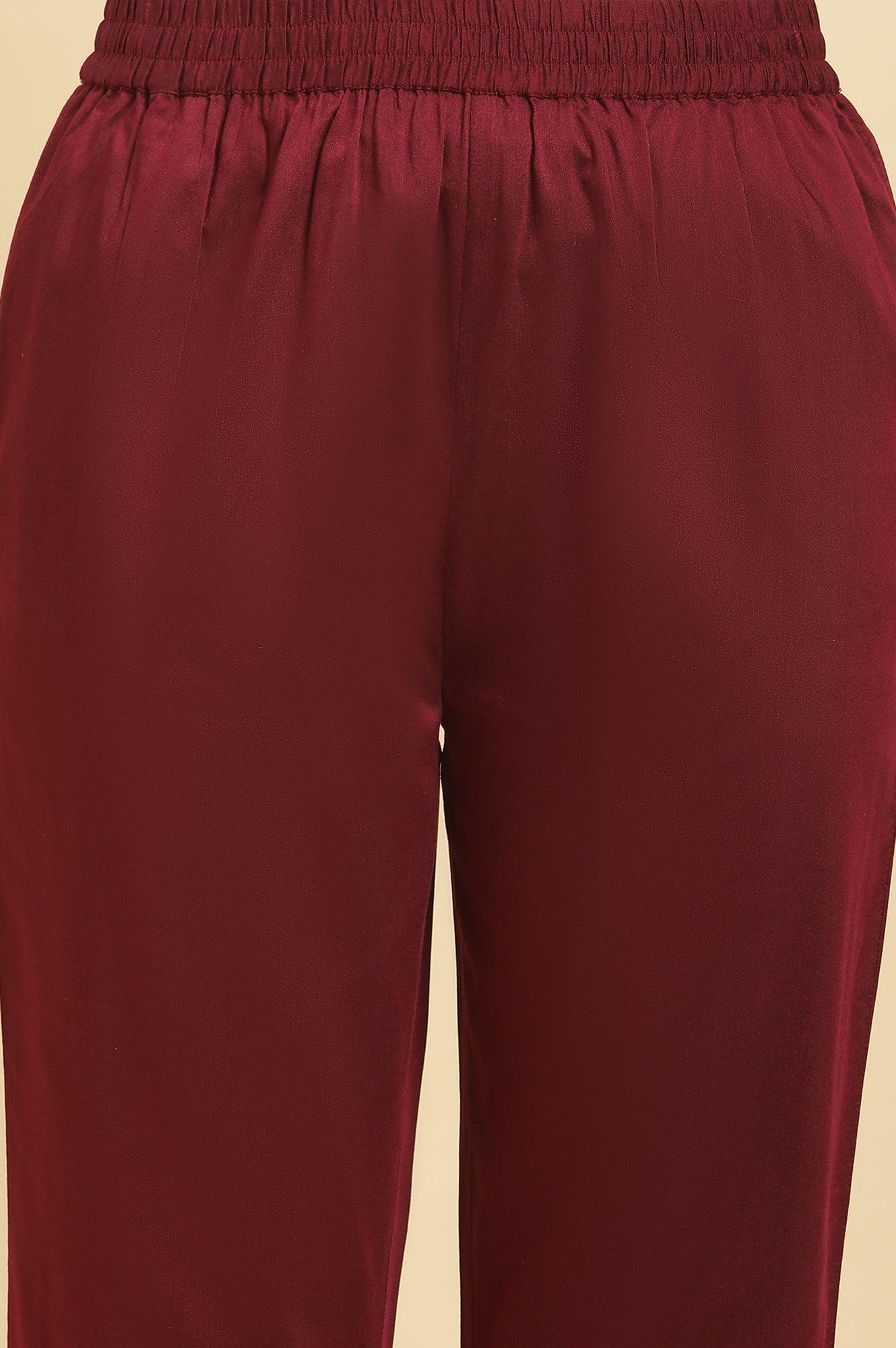 Red Zari Embroidered Kurta, Pants And Jacquard Dupatta Set - Image 9