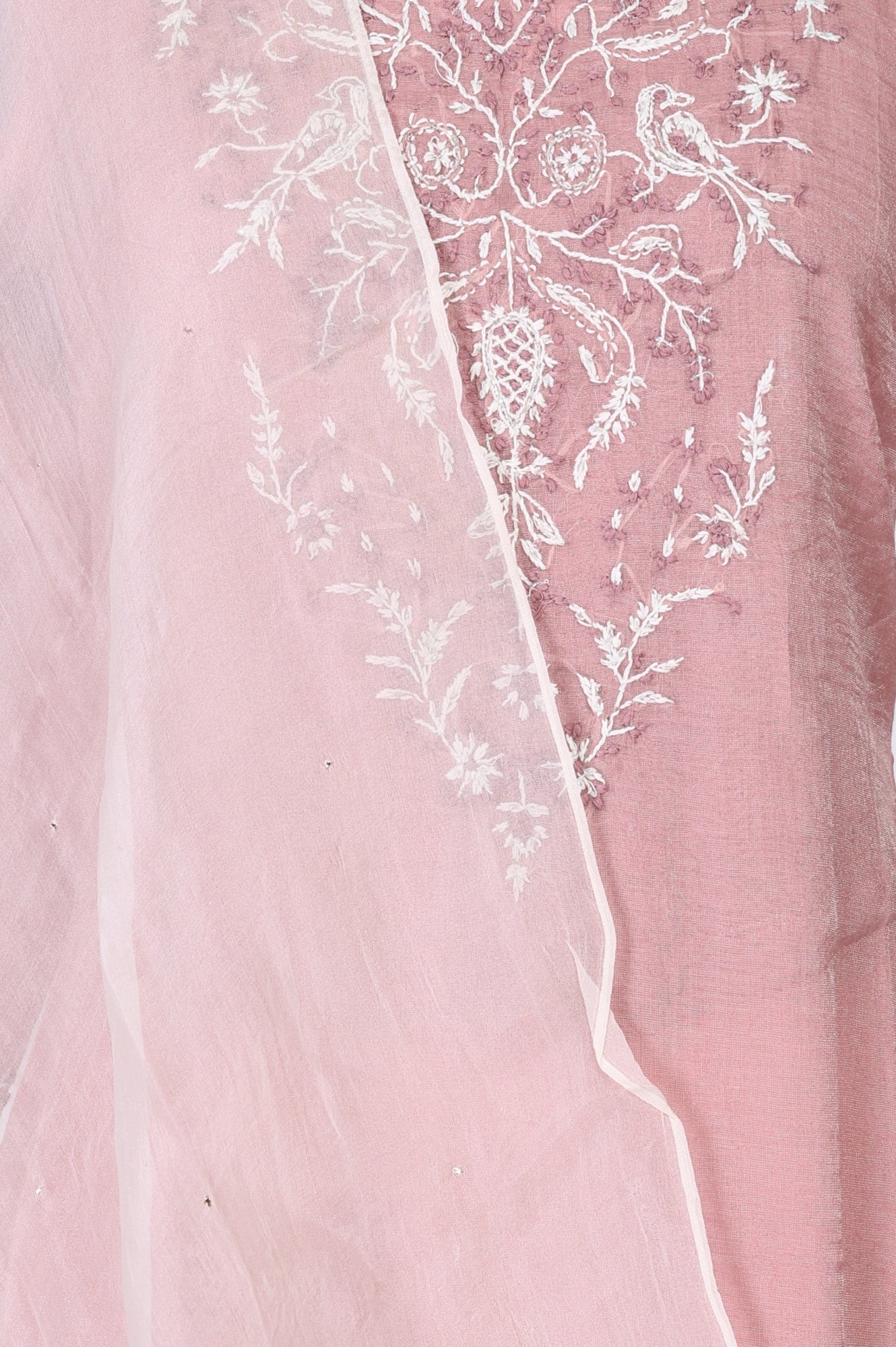 Rose Pink Zari Embroidered Cotton Blend Straight Kurta with Salwar and Dupatta Set - Image 2