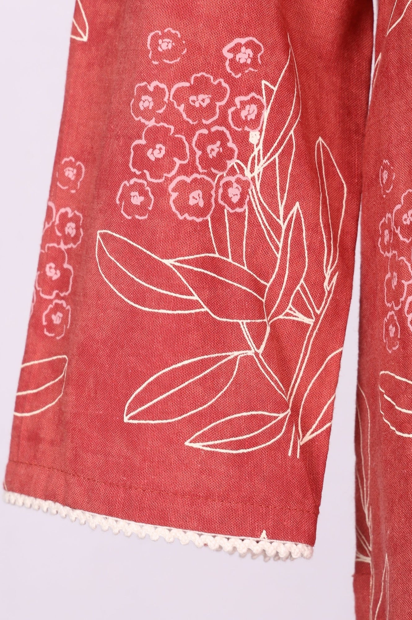 Rust Floral Printed Lace Rayon Flax Straight Kurta - Image 6