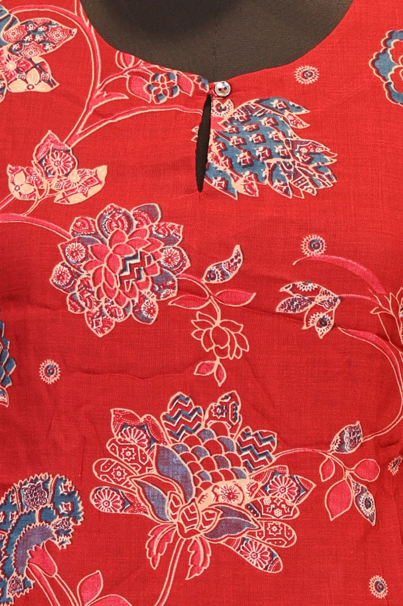 Rust Floral Printed Modal Straight Kurta - Image 2