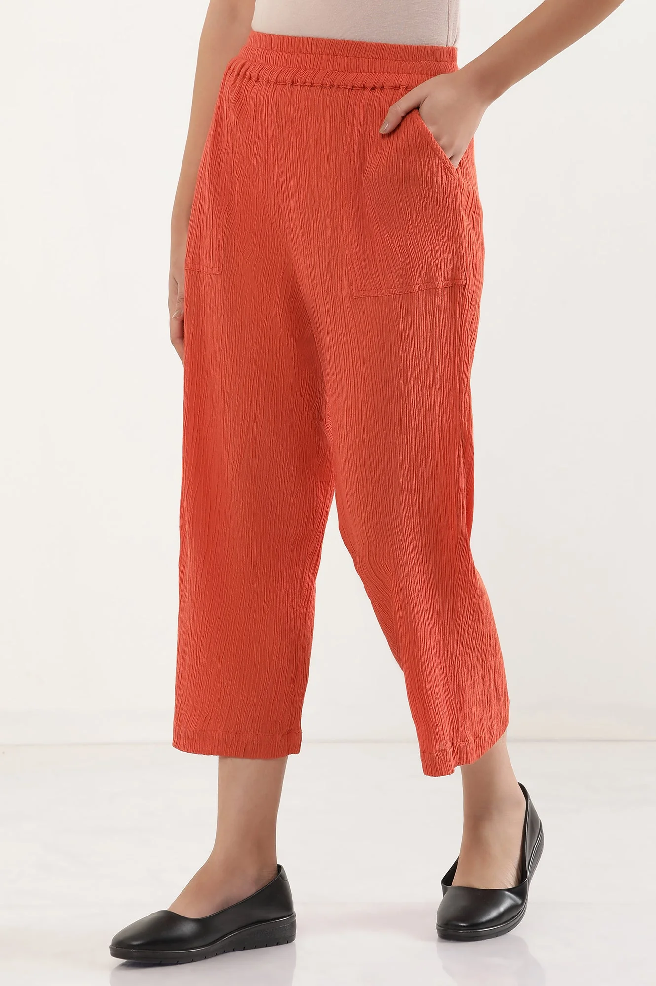 Elleven Women's Rust Solid Wide Leg Rayon Culottes With Elasticated Waist - Image 3
