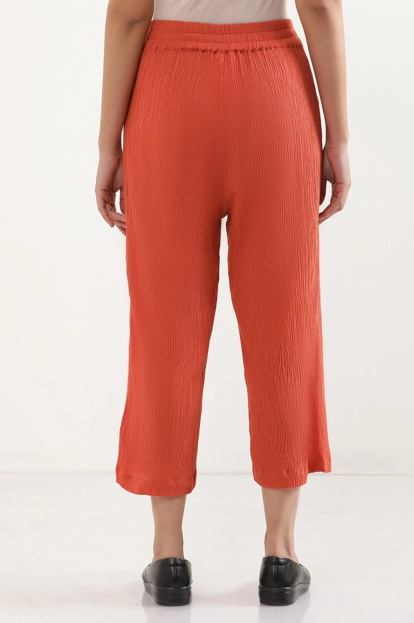 Elleven Women's Rust Solid Wide Leg Rayon Culottes With Elasticated Waist - Image 4