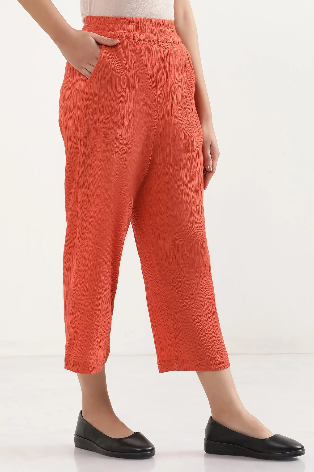 Elleven Women's Rust Solid Wide Leg Rayon Culottes With Elasticated Waist - Image 5