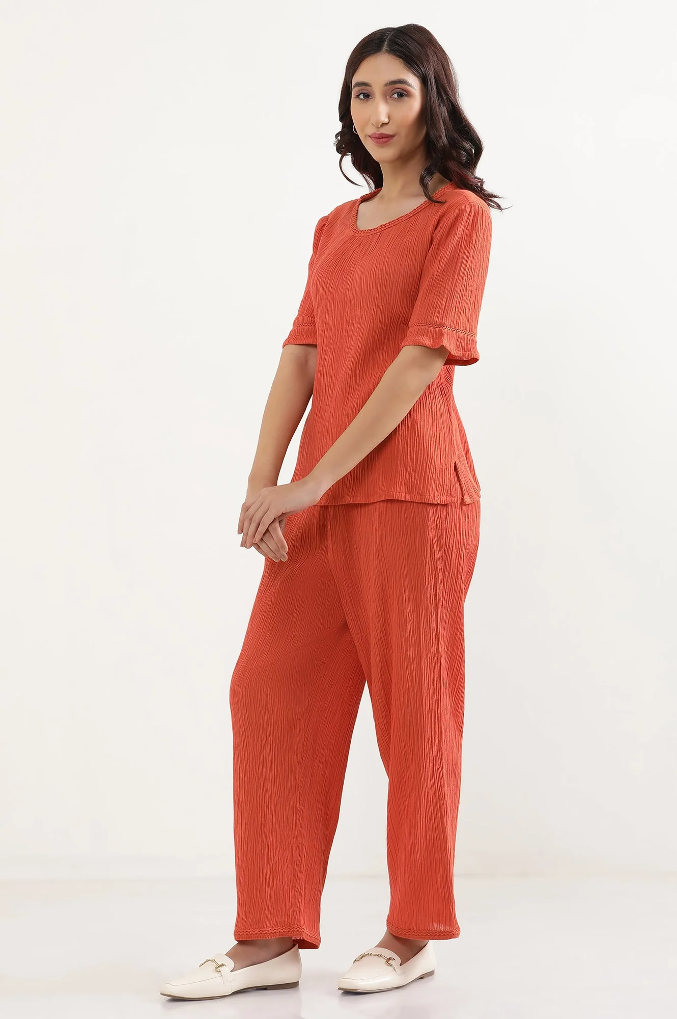 Elleven Women's Rust Solid Straight Fit Rayon Palazzo With Elasticated Waist - Image 3