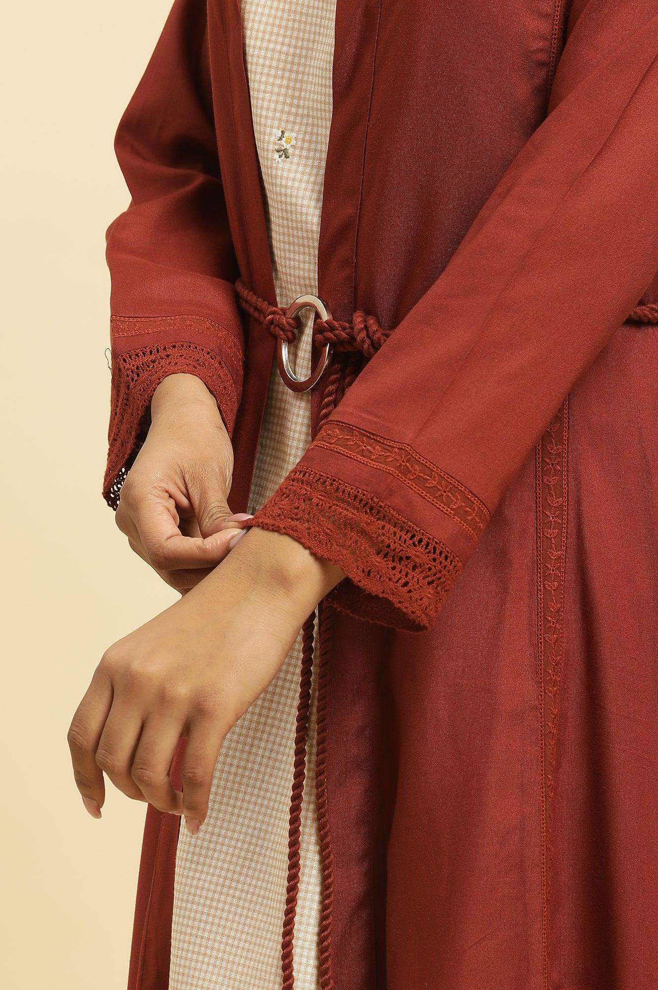 Rust Red Front Open Jacket And Strappy Dress Set - Image 7