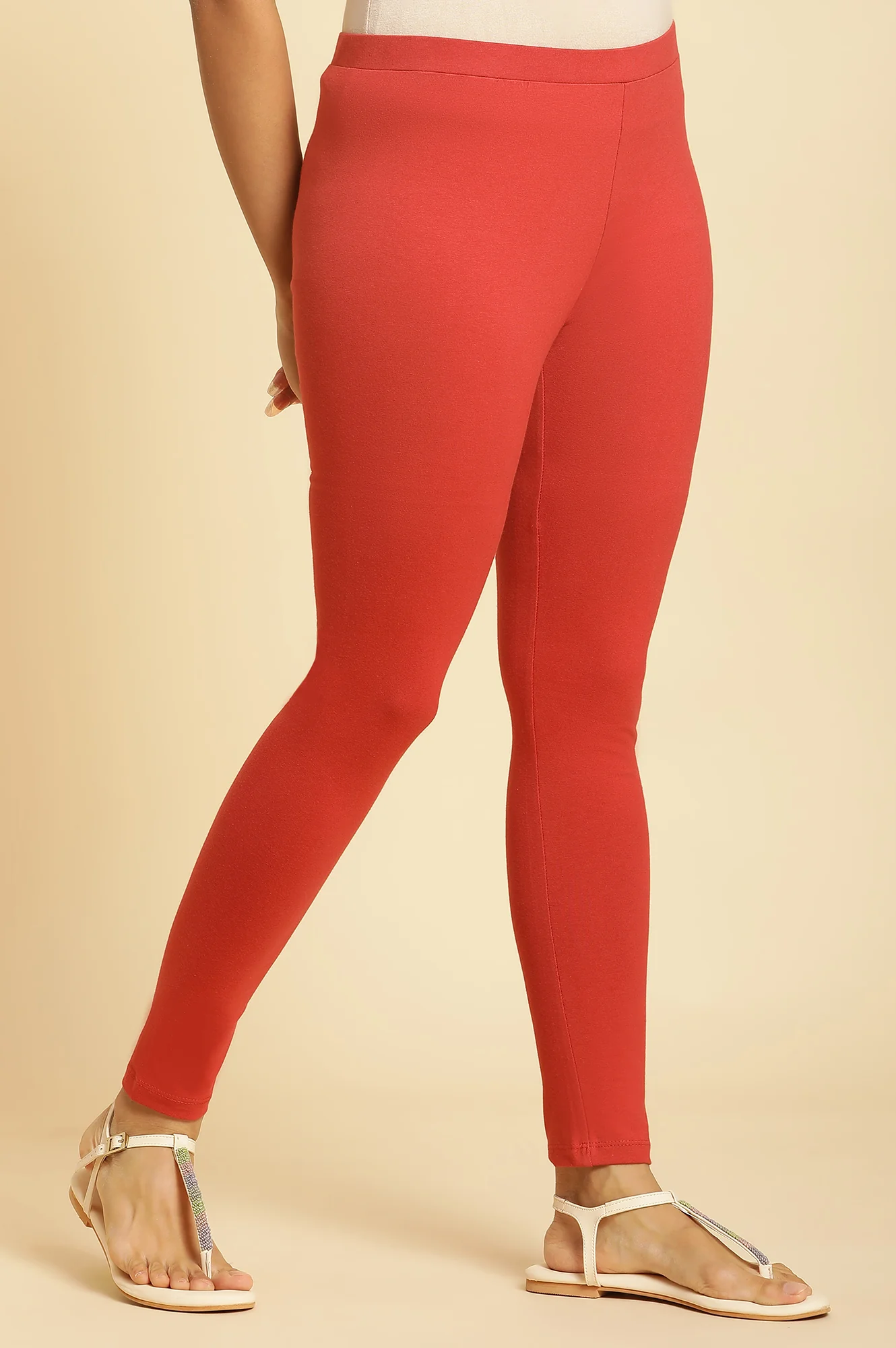Rust Red Knitted Solid Tights. - Image 3