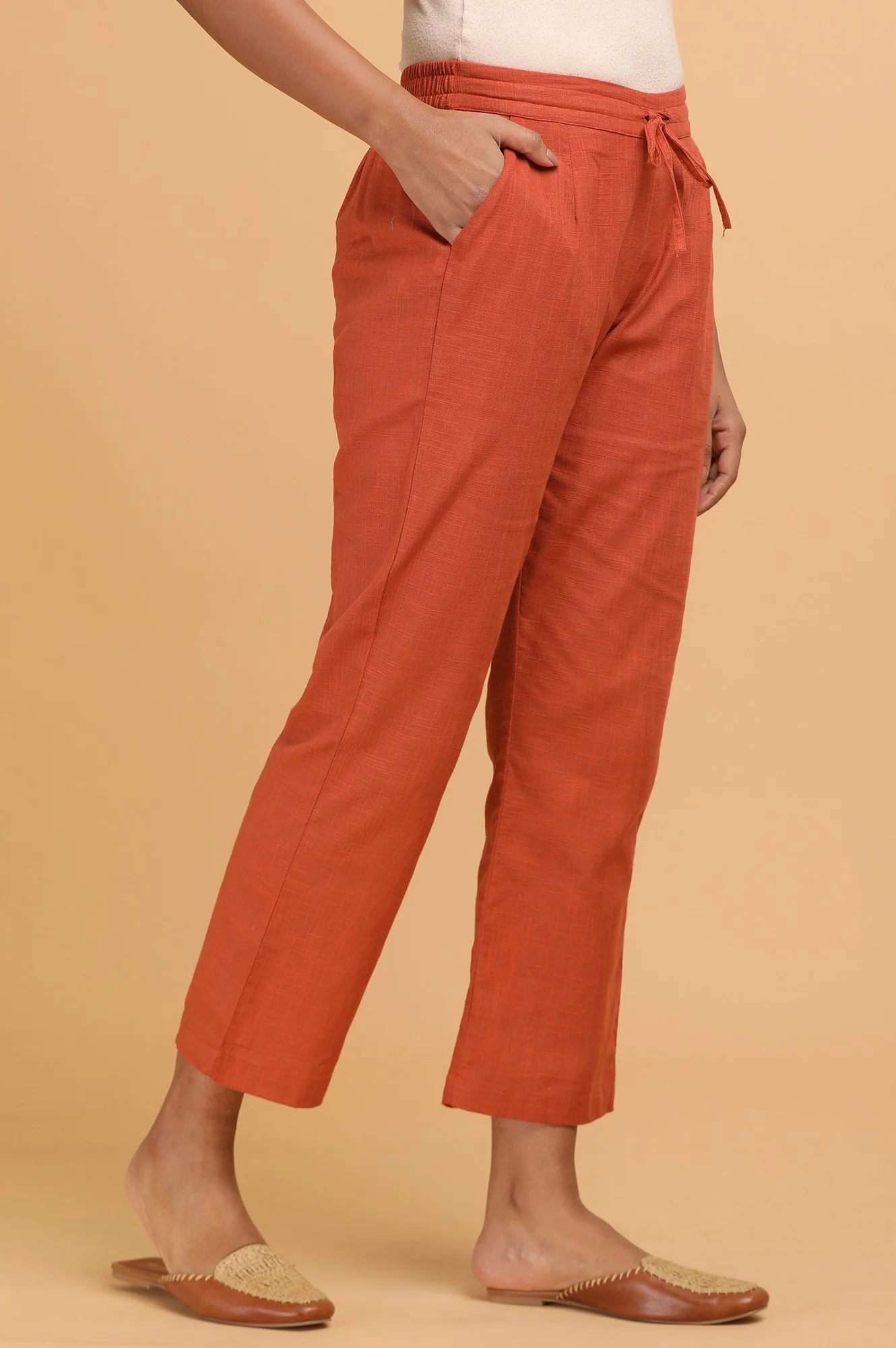 Rust Solid Straight Pants - Image 4
