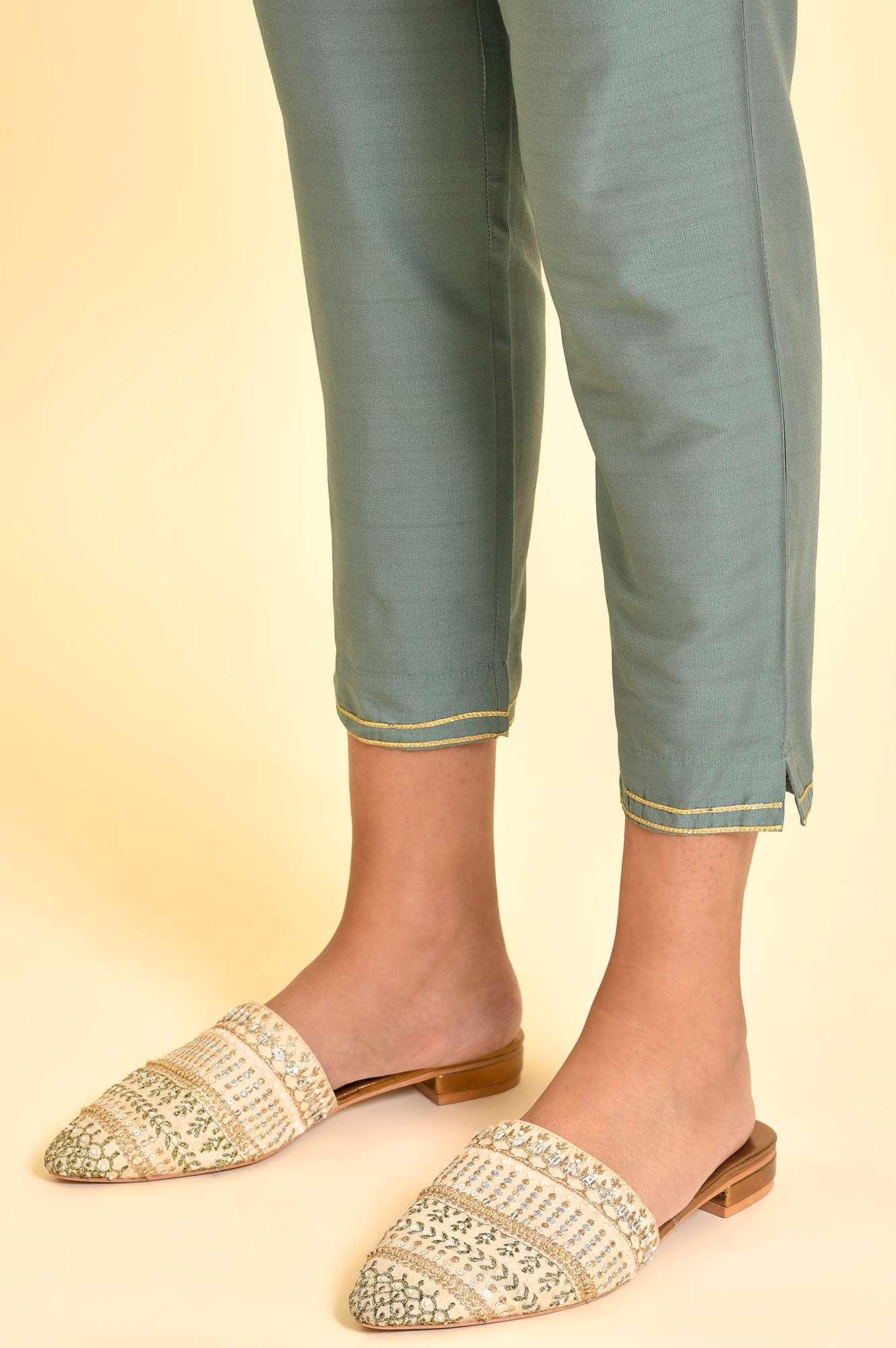 Sage Green Angrakha Kurta And Pants Set - Image 10