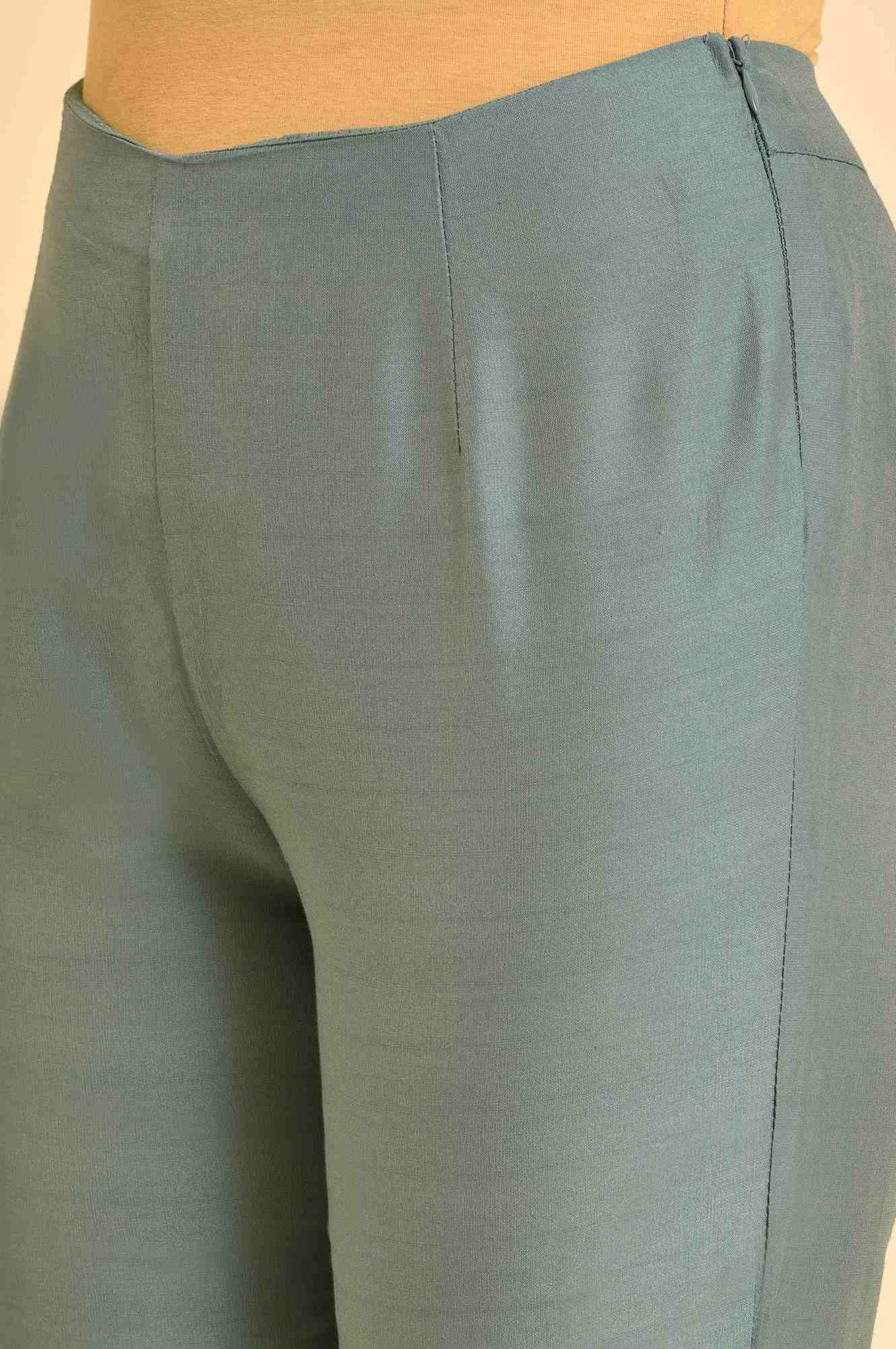 Sage Green Angrakha Kurta And Pants Set - Image 9