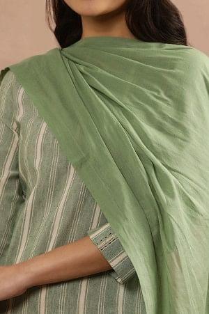 Sage Green Cotton Embroidered Dupatta - Image 4