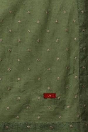 Sage Green Cotton Embroidered Dupatta - Image 5