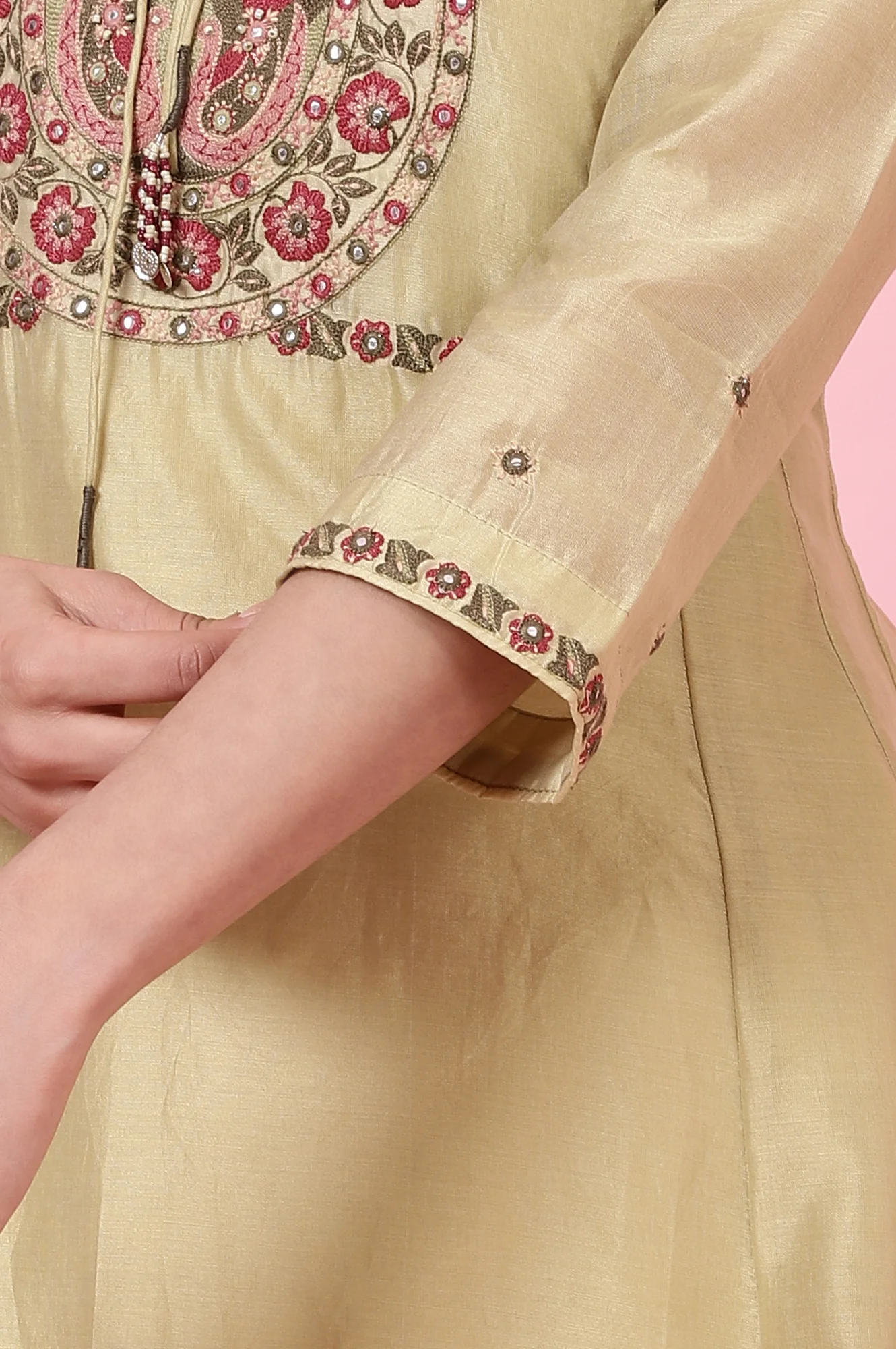 Sage Green Kurta with Multicoloured Aari Embroidery - Image 8
