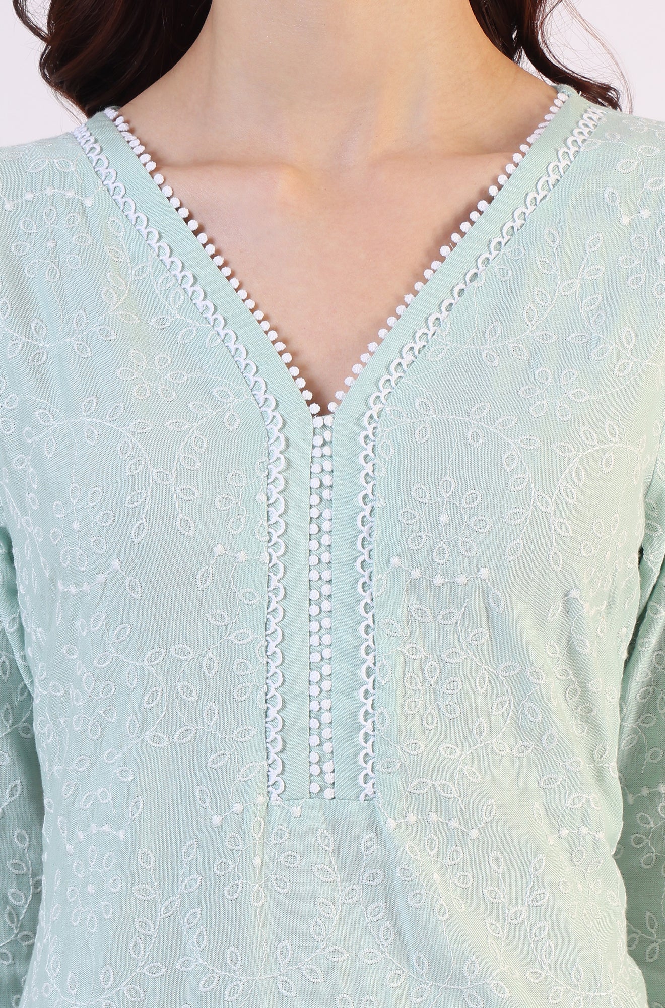 Blue Schiffli Embroidered Straight Rayon Kurta - Image 4