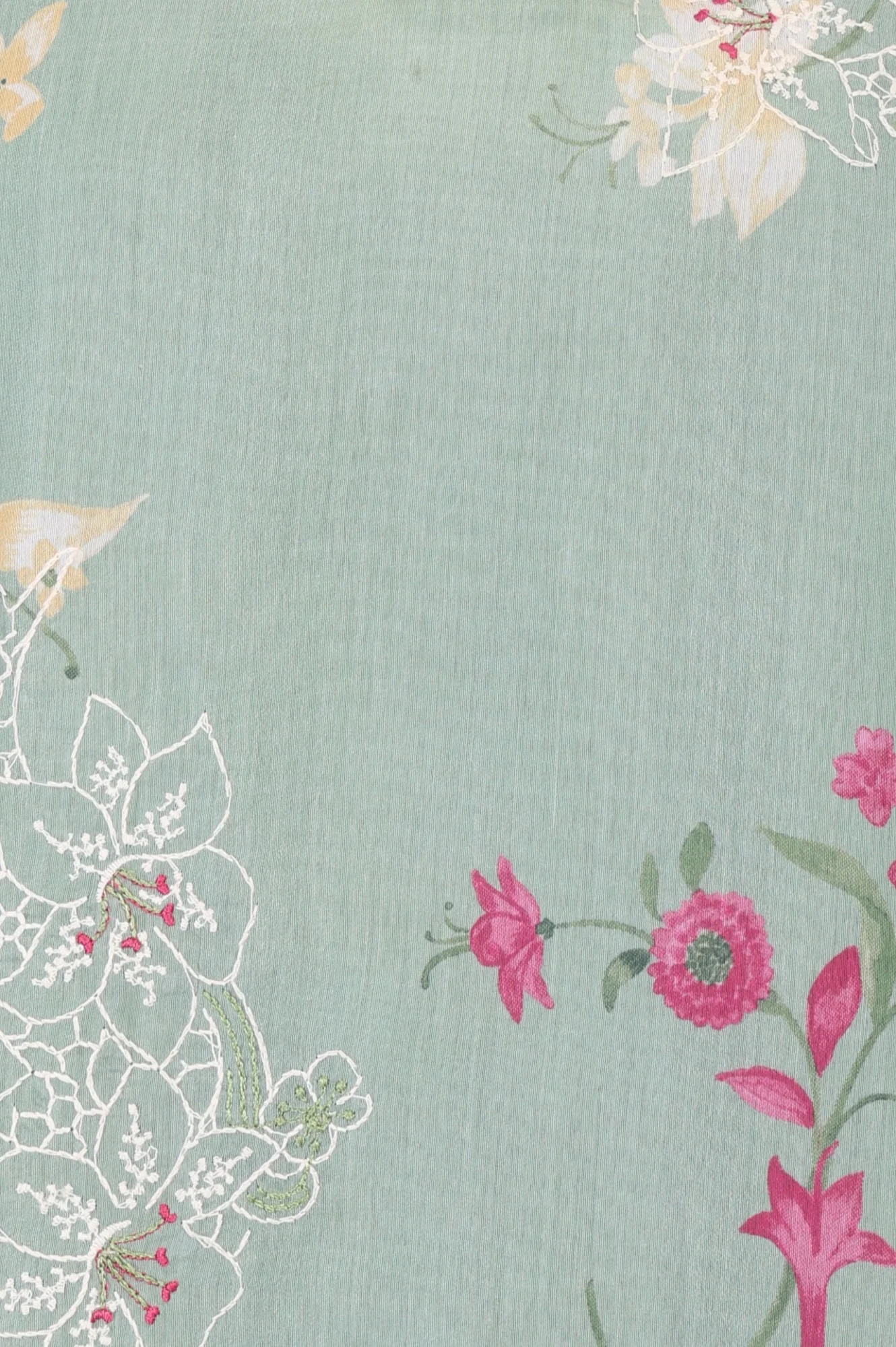 Sea Green Floral Printed Embroidered Chanderi Straight Kurta - Image 2